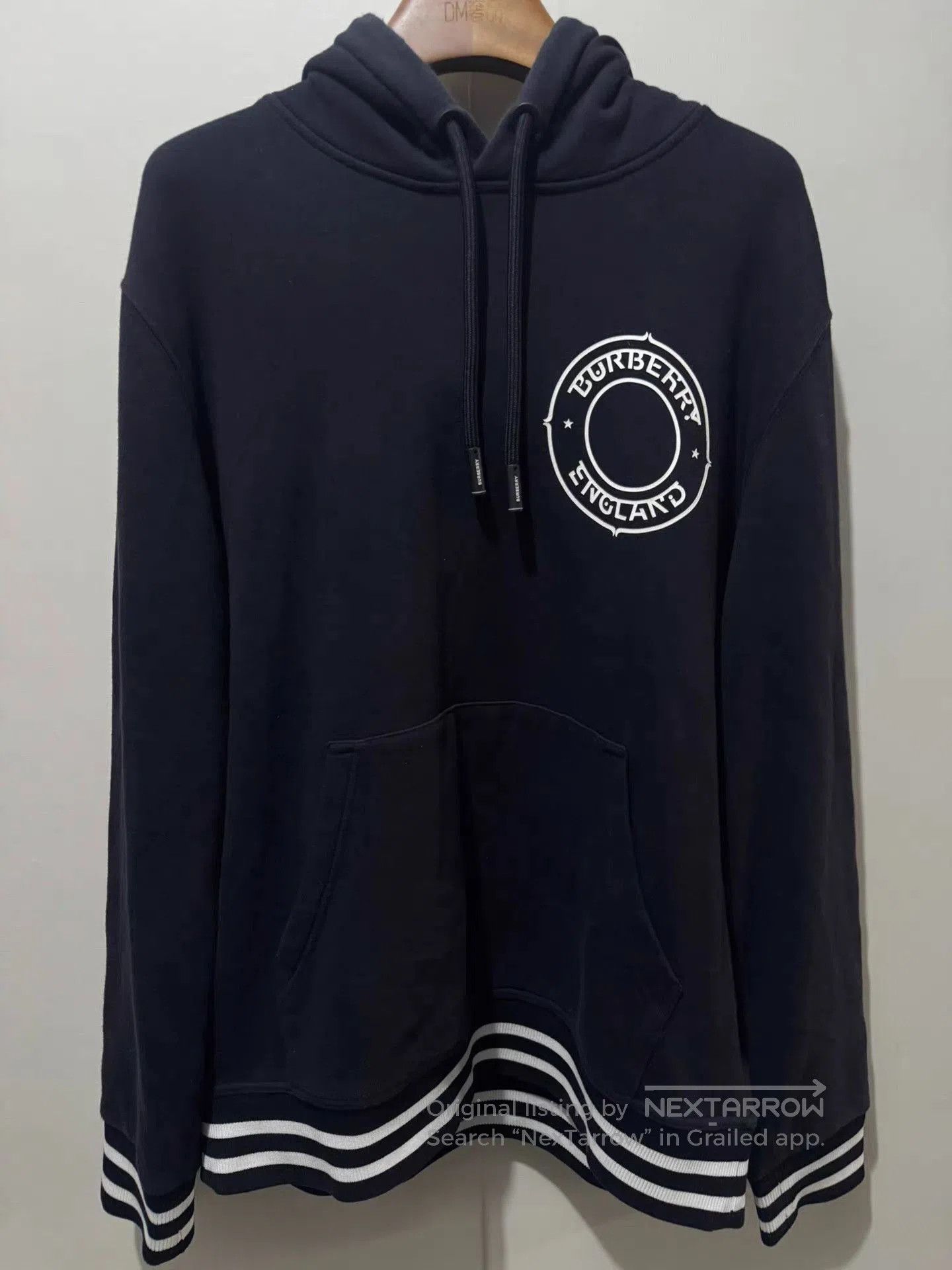 Burberry Black Hoodie with Circular Logo and Striped Hem. Size US M / EU 48-50 / 2 - 1 Thumbnail