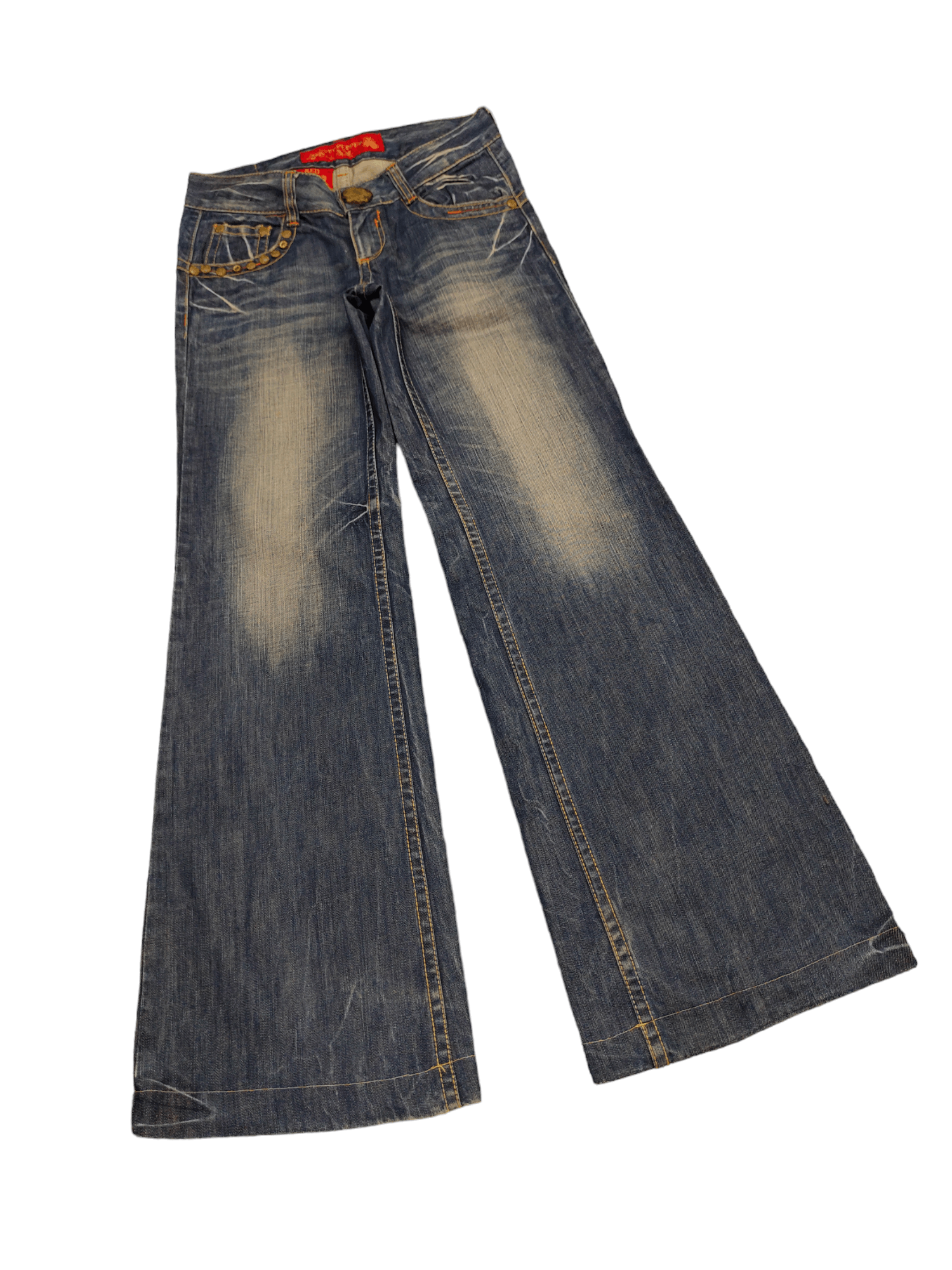 If Six Was Nine Baggy Flare Jeans Red Pepper Low Rise Faded Denim Bootcut Size US 27 - 12 Thumbnail