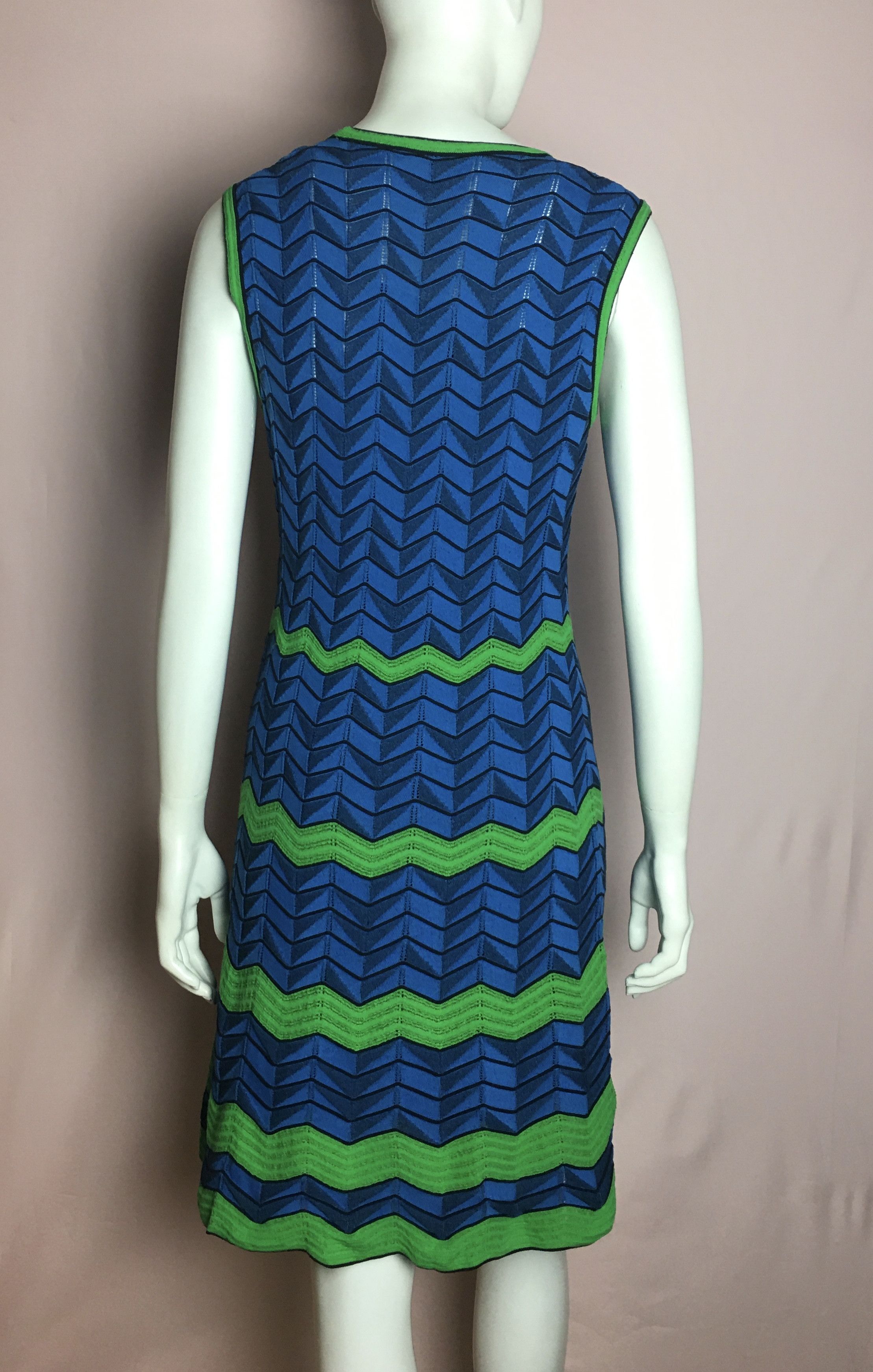 Missoni M Missoni Zigzag Print Blue Green Knit Dress Size EU 46 Size L / US 10 / IT 46 - 2 Thumbnail
