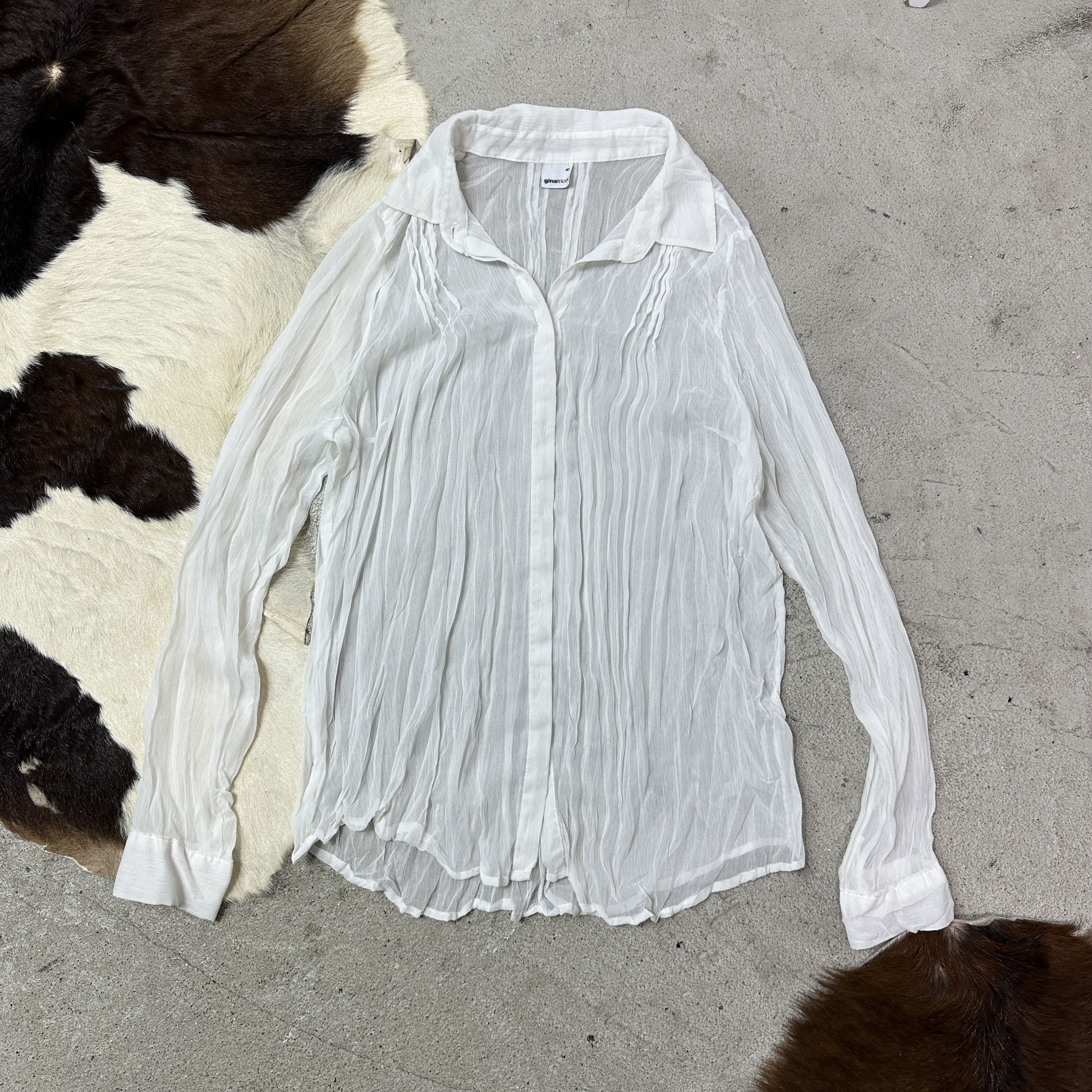 Vintage Vintage Avant Garde Striped White Sheer Mesh Shirt Y2K Size L / US 10 / IT 46 - 2 Thumbnail
