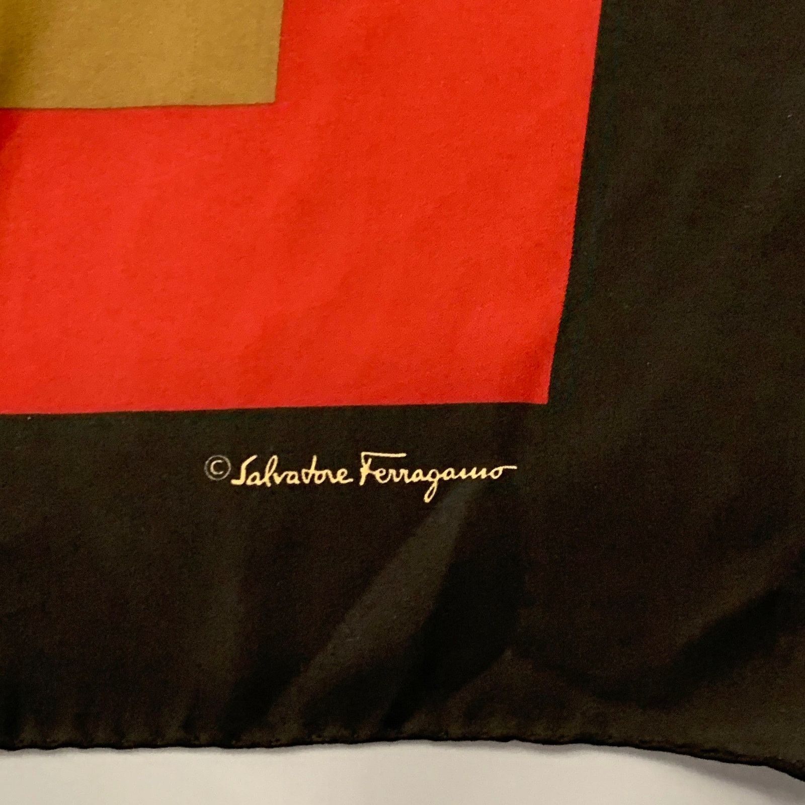 Salvatore Ferragamo Black Multi Color Squares Print Silk Scarf Shawl Size ONE SIZE - 2 Thumbnail