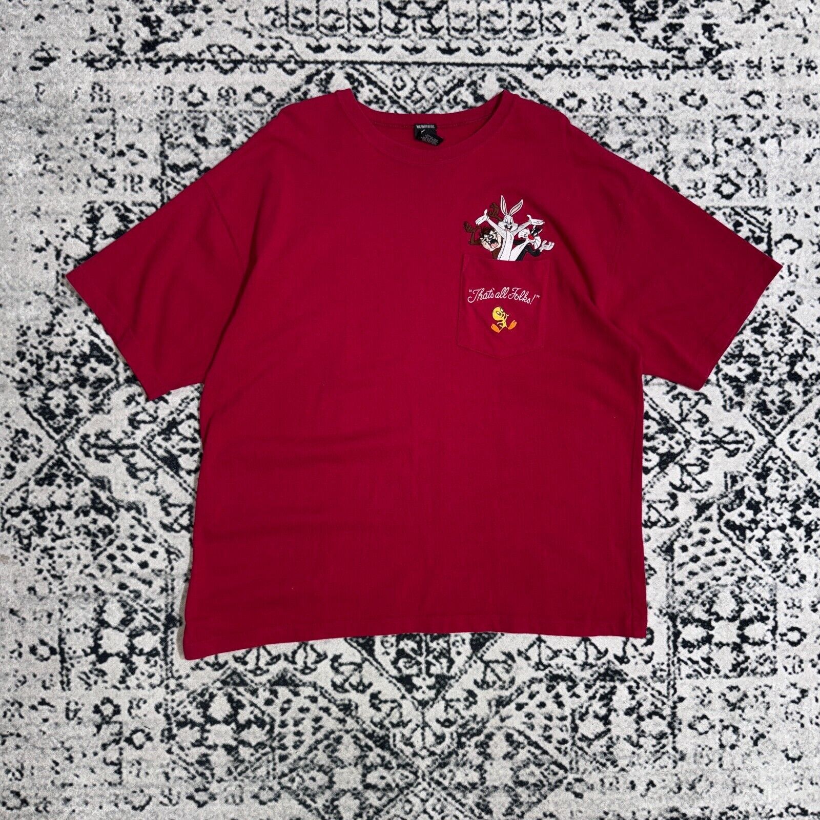 Vintage × Warner Bros Warner Bros Red Cotton T-Shirt Size XL Y2K Looney Tunes 90s Size US XL / EU 56 / 4 - 1 Thumbnail