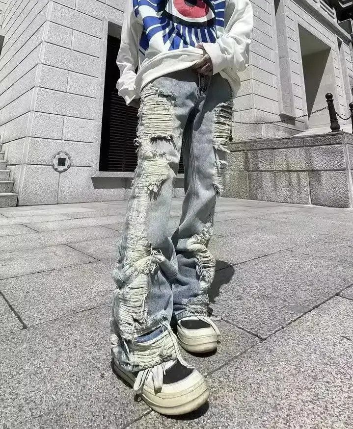 Japanese Brand Hip hop damaged ripped faded flared hole jeans Size US 30 / EU 46 - 1 Thumbnail