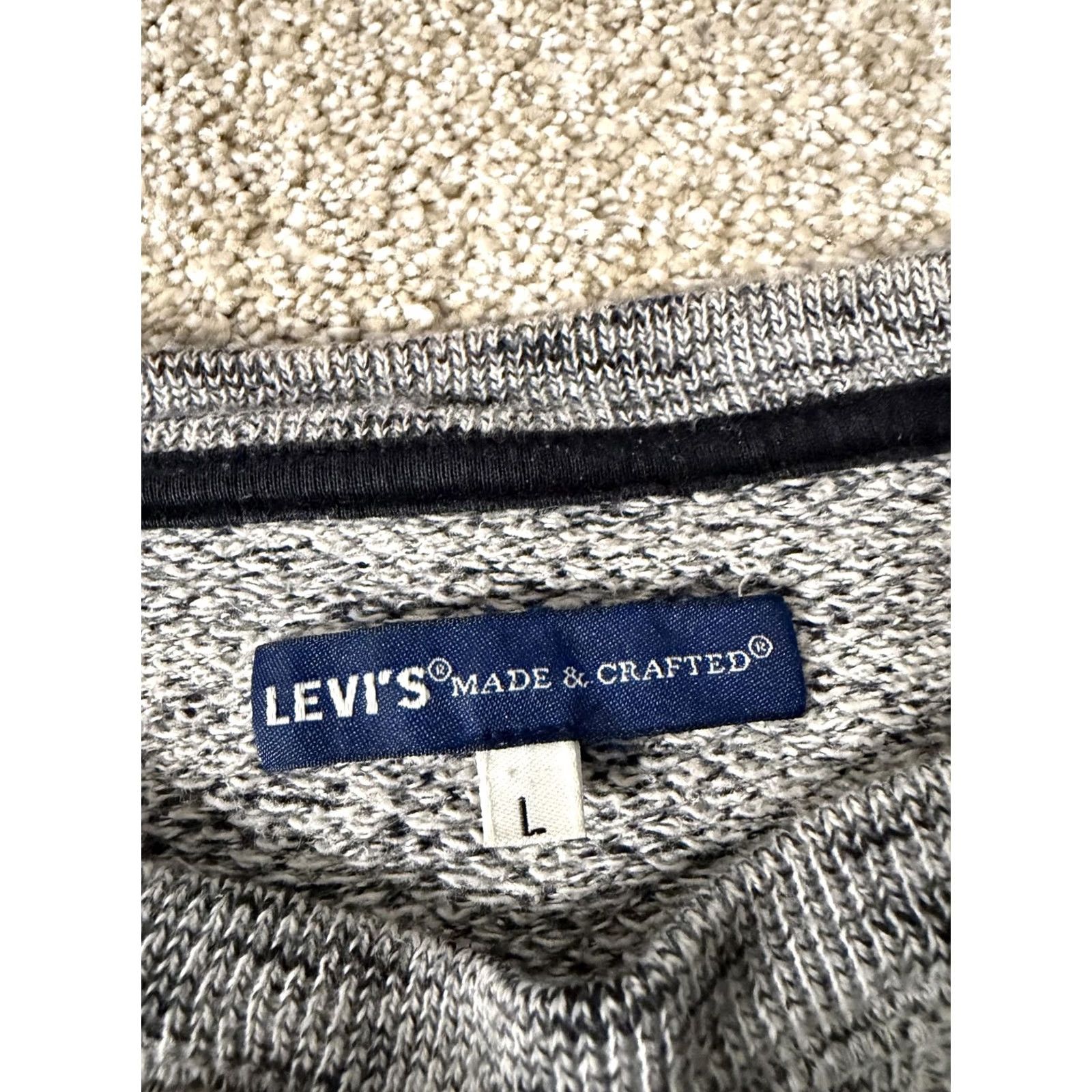 Levi's Levi's Made & Crafted Sweater Mens Large Gray Herringbone Knit Crewneck Pullover Size US L / EU 52-54 / 3 - 4 Thumbnail