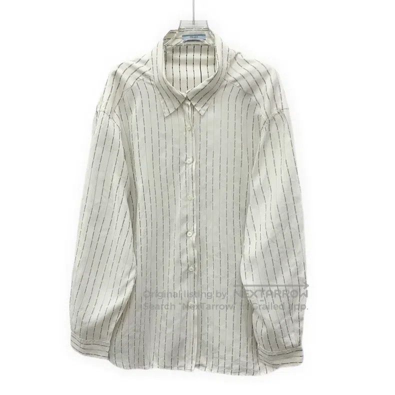 Prada Prada White vertical stripe logo letter bullet screen cott Size US XXS / EU 40 - 1 Thumbnail