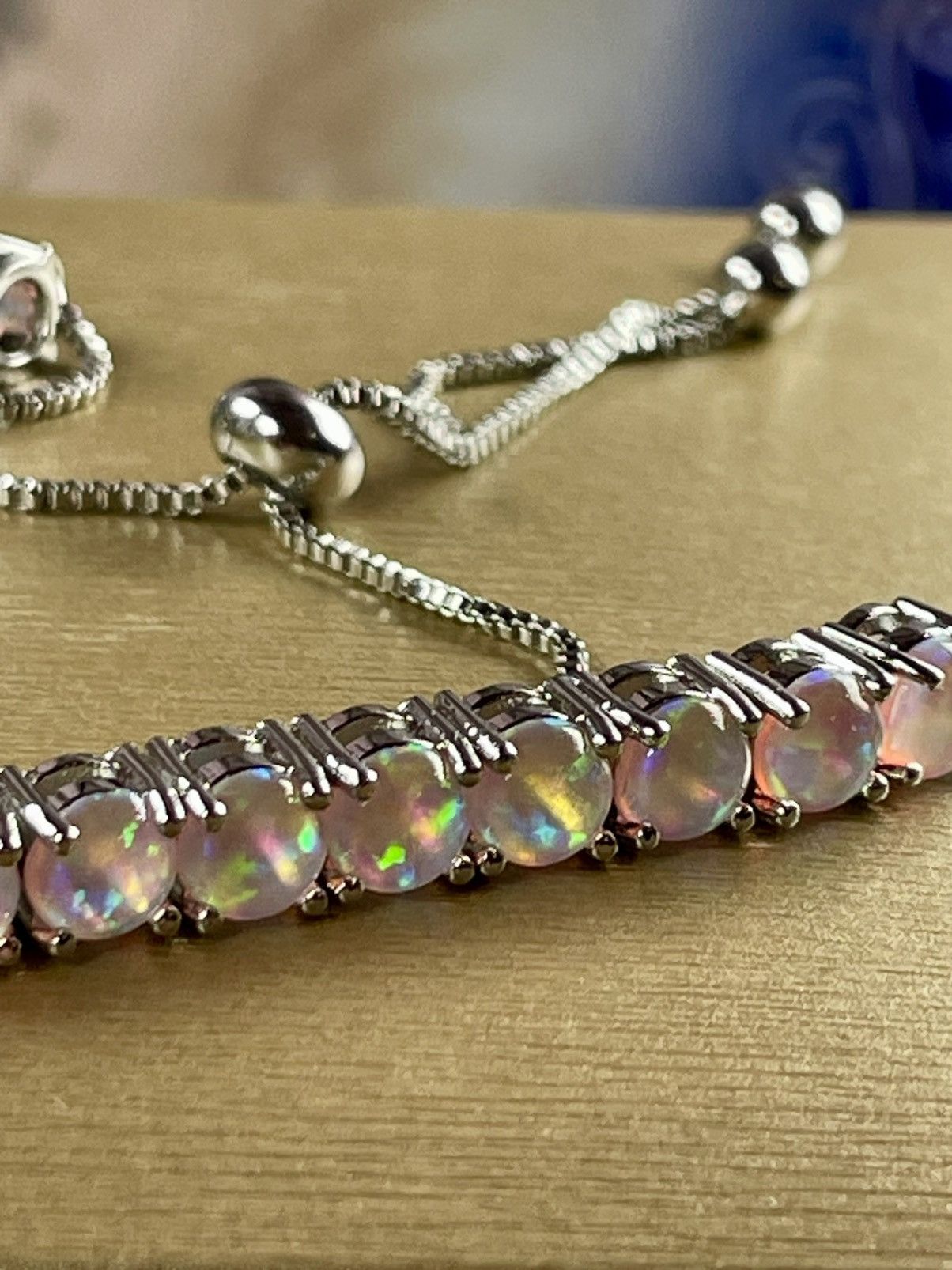 Other Genuine Ethiopian OPAL 14k White Gold plated Bolo Bracelet Size ONE SIZE - 6 Thumbnail
