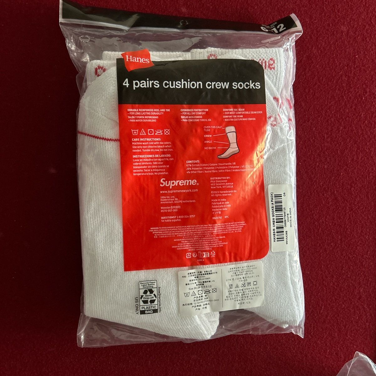 Supreme Supreme x Hanes Cushion Socks (4 White) Size ONE SIZE - 3 Thumbnail
