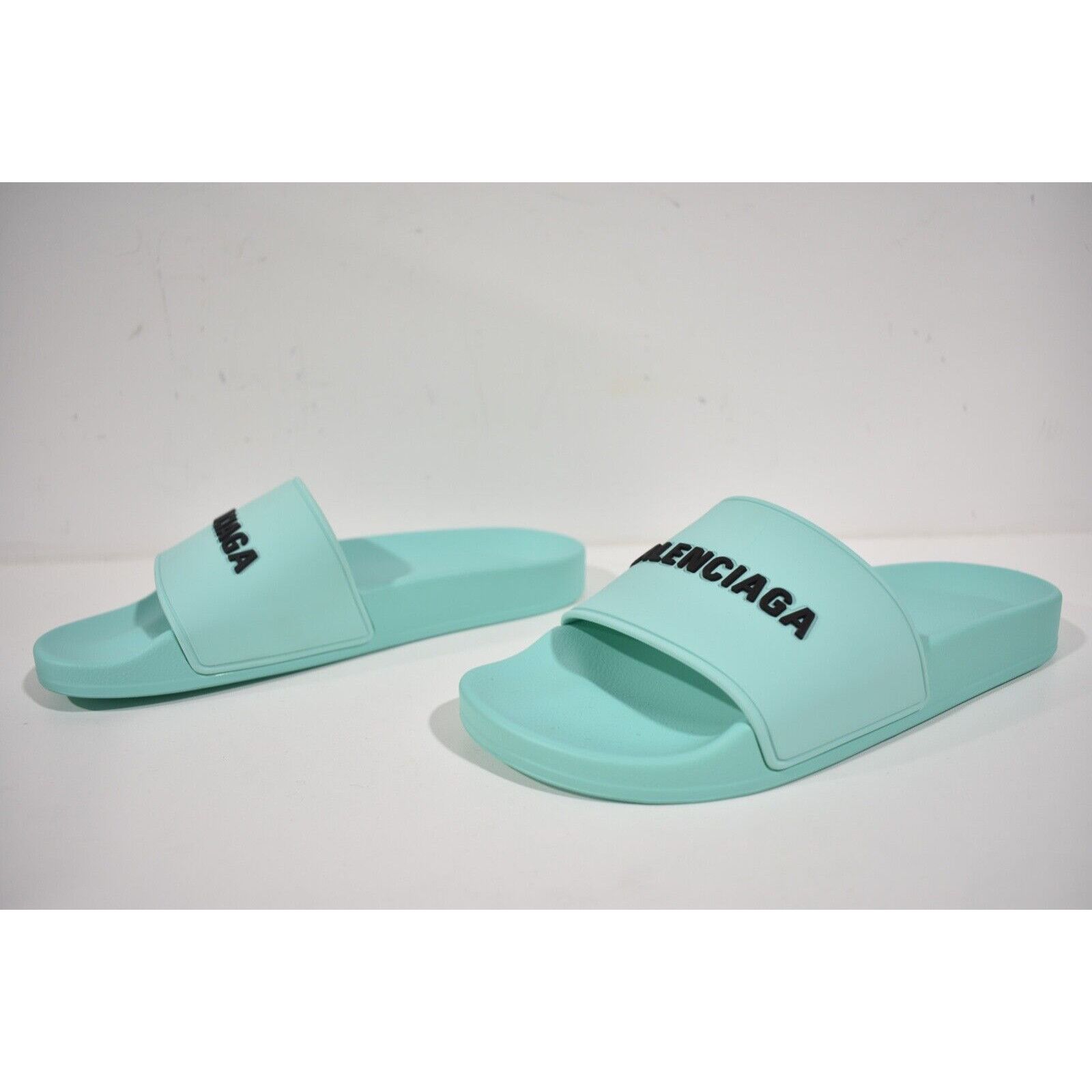 Balenciaga Balenciaga Mint Black Bicolor Rubber Logo Slide On Pool Size US 7 / IT 37 - 10 Thumbnail