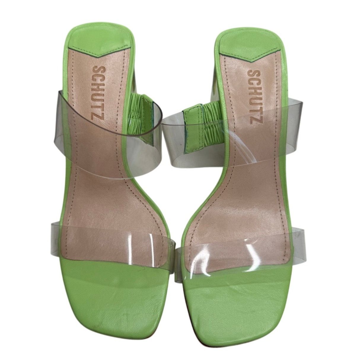 SCHUTZ NEW Schutz Ariella Leather & Acrylic Heel Sandal Neon Green Size US 6.5 / IT 36.5 - 1 Thumbnail