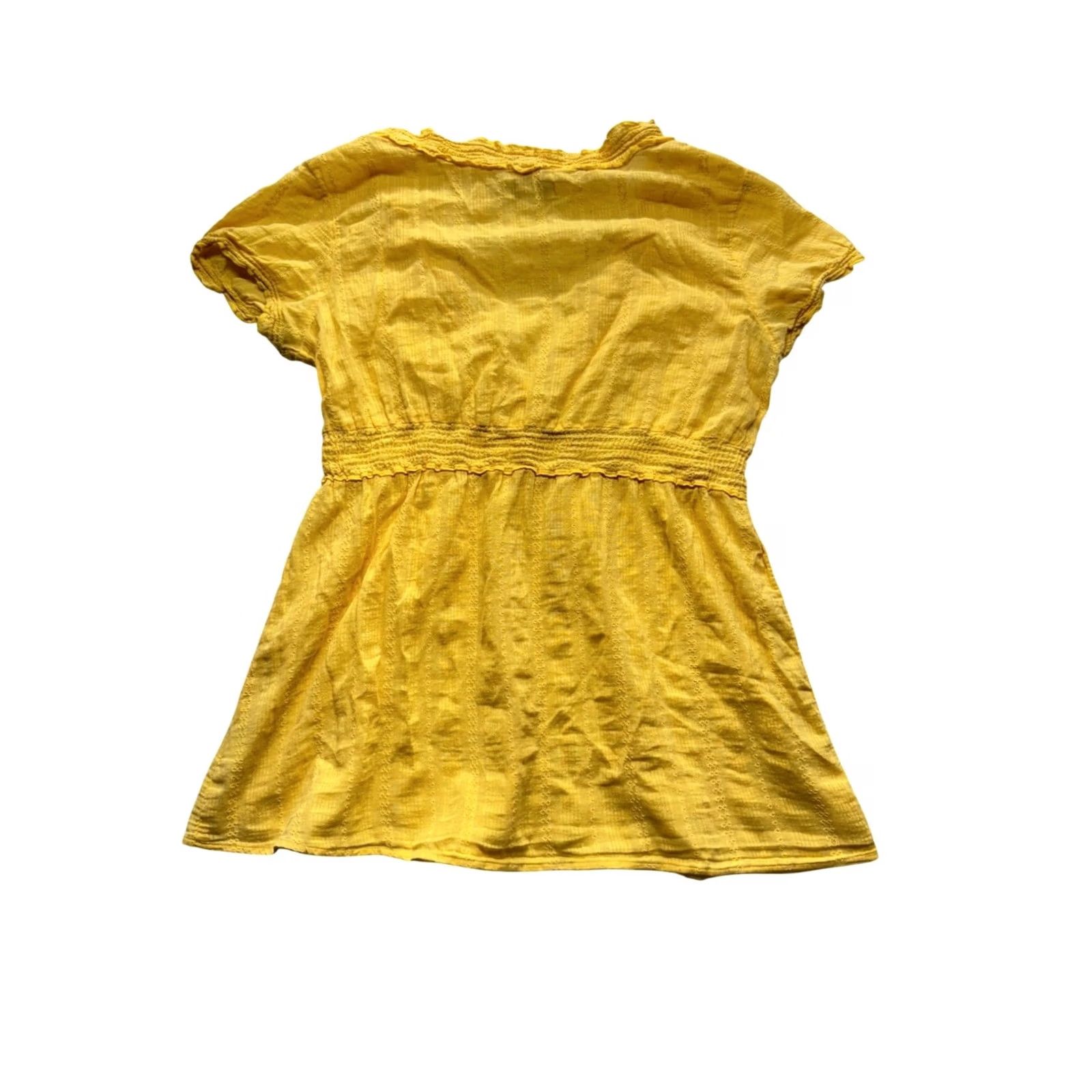 Vintage SO Wear It Declare It Yellow Short Sleeve V-Neck Top Womens M 100% Cotton Blouse Size M / US 6-8 / IT 42-44 - 2 Thumbnail