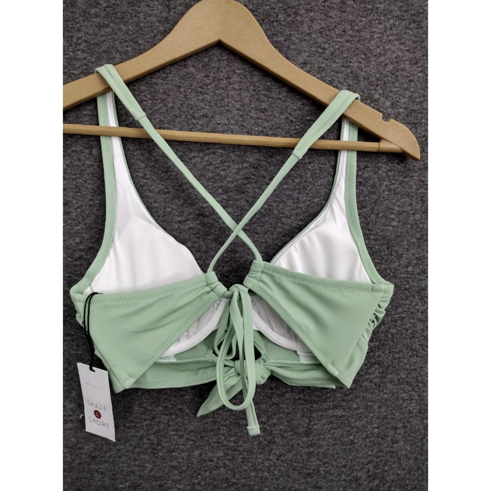 Vintage Shade & Shore Bikini Top Women Front Tie Keyhole Spaghetti Padded 34B Green Nylon Polyester Spandex Top Lined Beach 90s? Size XXS / US 00 / IT 34 - 2 Thumbnail