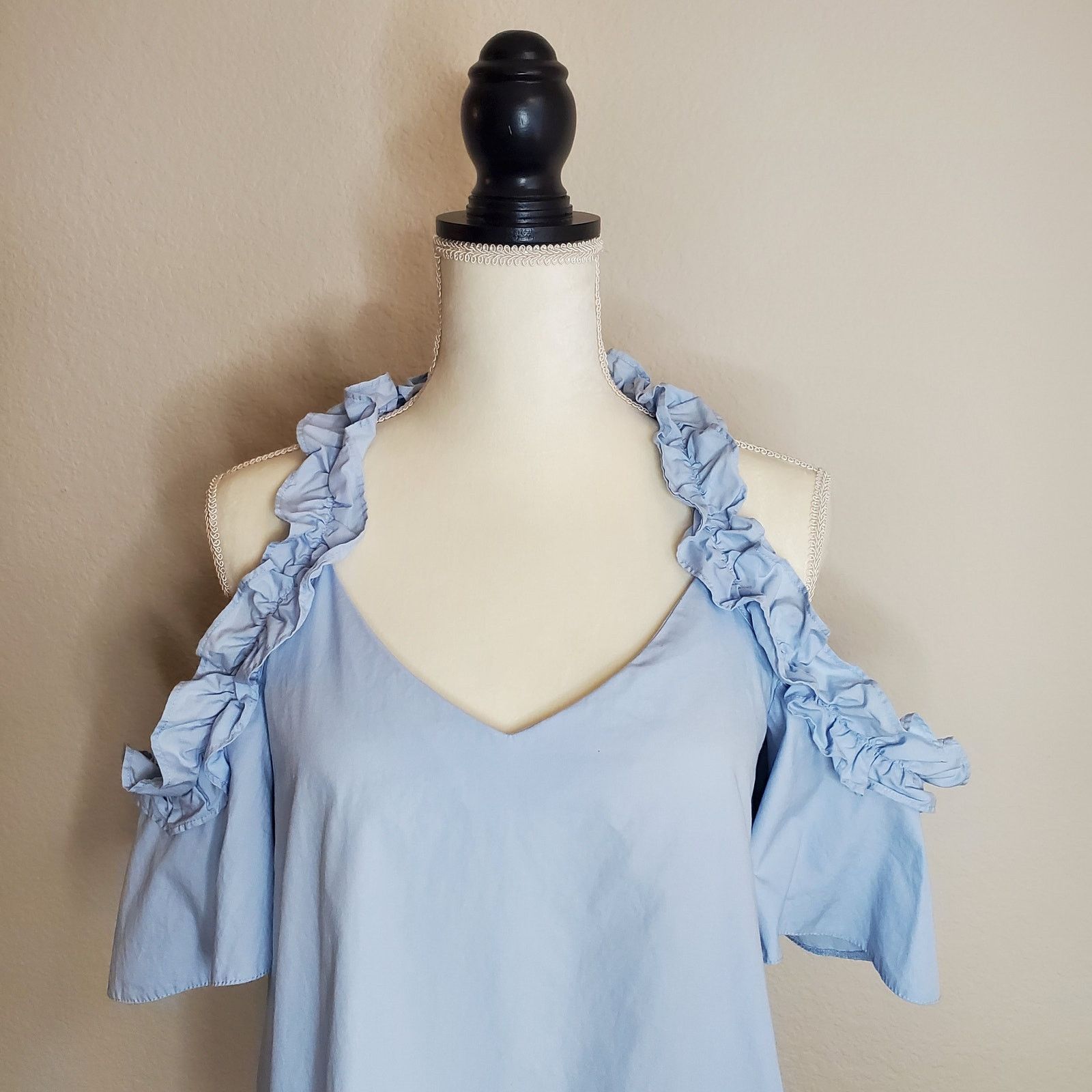 Topshop Topshop Blue Cold Shoulder Ruffle Top 4 Size S / US 4 / IT 40 - 2 Thumbnail