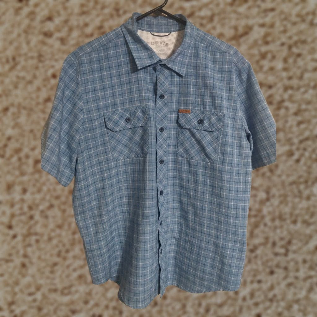 Orvis Orvis Blue Plaid S/S Button Up Polyester Casual Outdoors Shirt Men's Large L Size US L / EU 52-54 / 3 - 1 Thumbnail