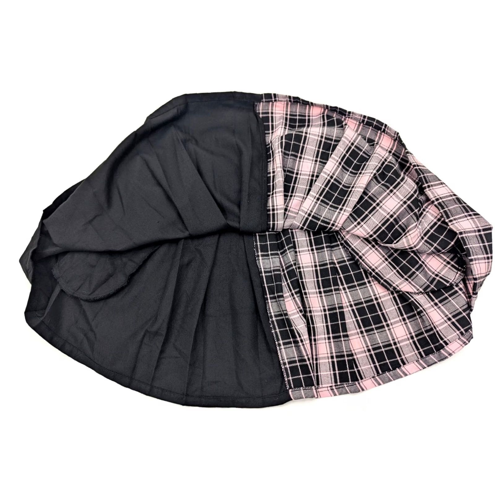 Hot Topic Hot Topic Skirt - Two Tone Solid Black & Plaid Pink Chain Accent Midi Knit Pleated Womens XS/?? Size 36" / US 14 / IT 50 - 4 Thumbnail
