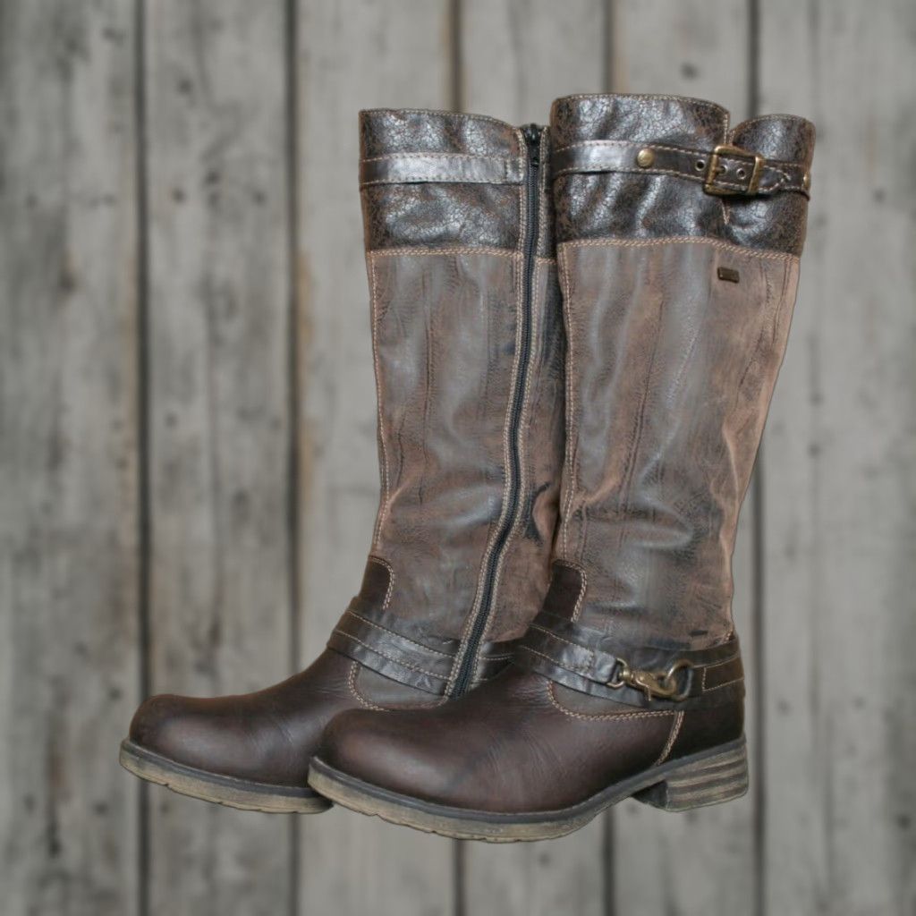 Vintage REMONTE Brown Leather & RemonteTEX Sherpa Lined Knee High Boots EUR 41 US 9.5 Mens Womens Girls Boys Size US 10 / IT 40 - 1 Thumbnail