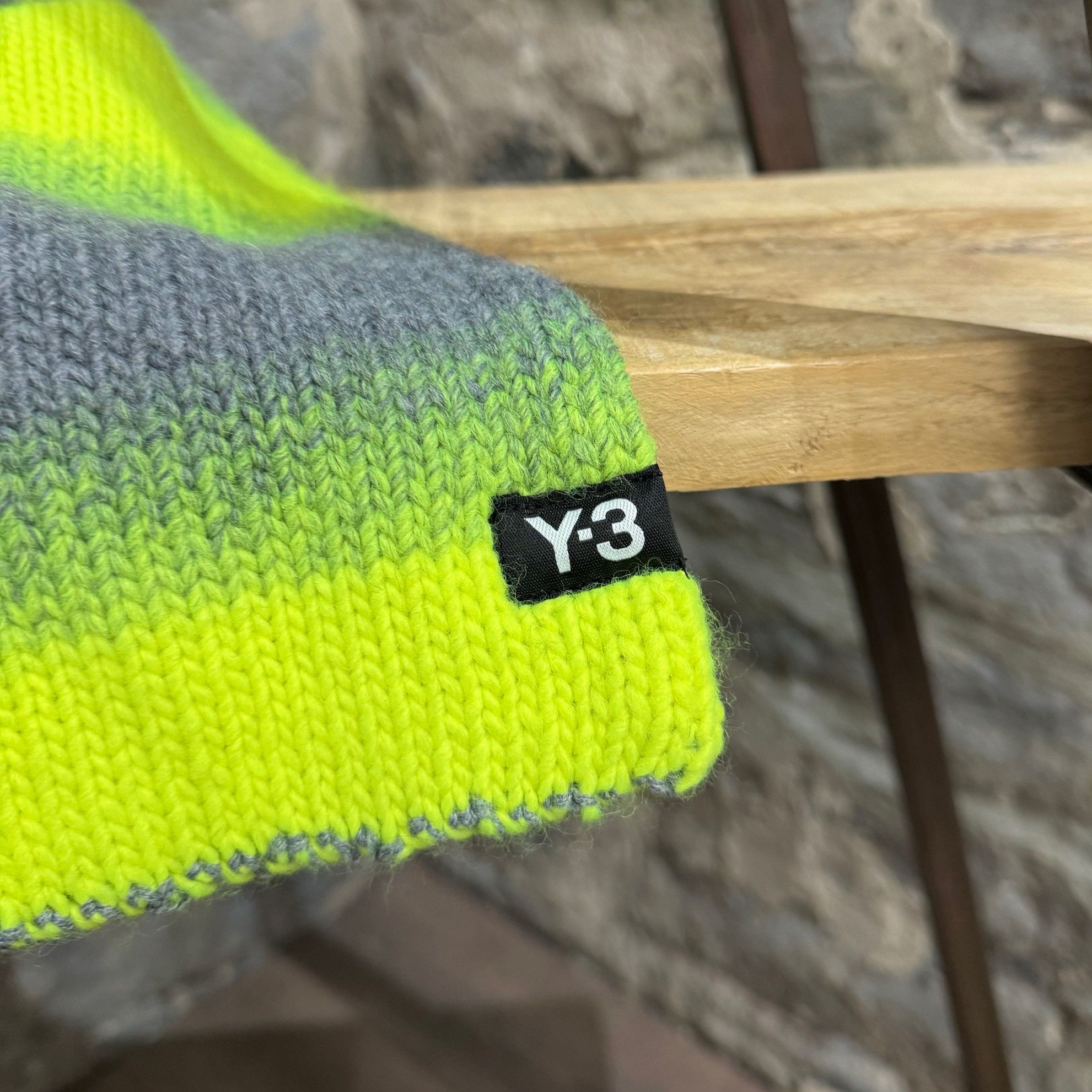 Y-3 Y-3 Grey Neon Yellow Striped Oversized Reversible Wool Scarf Size ONE SIZE - 2 Thumbnail