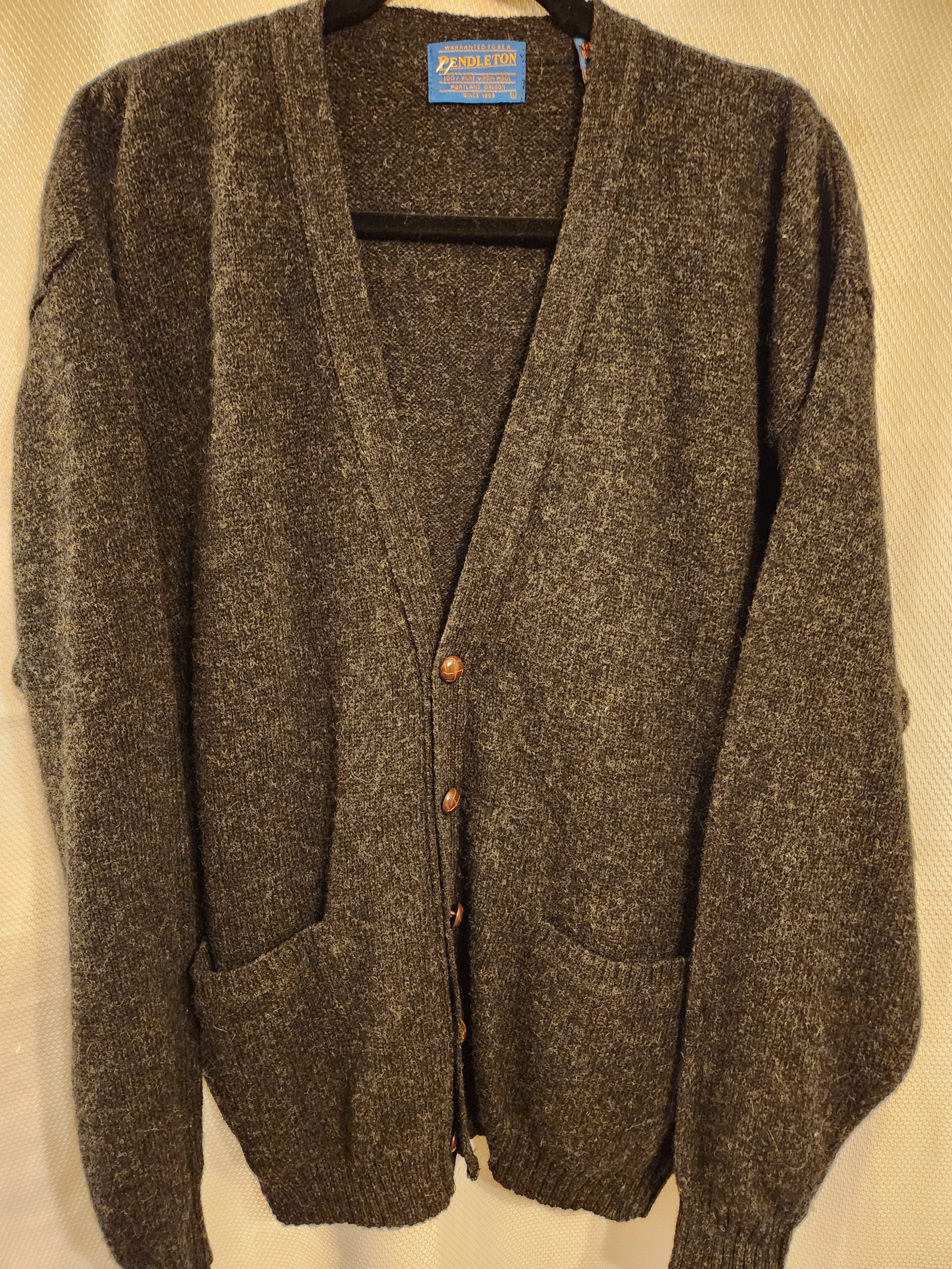 Pendleton Vintage 80's 100% Wool Gray Button Front Cardigan Size US L / EU 52-54 / 3 - 1 Thumbnail