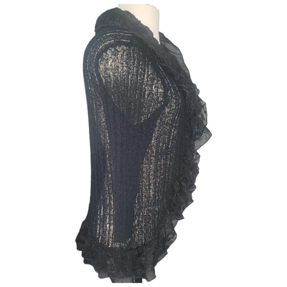 Designer CT1607 Ethyl Black Ruffled Open Lightweight Shrug M Size M / US 6-8 / IT 42-44 - 4 Thumbnail