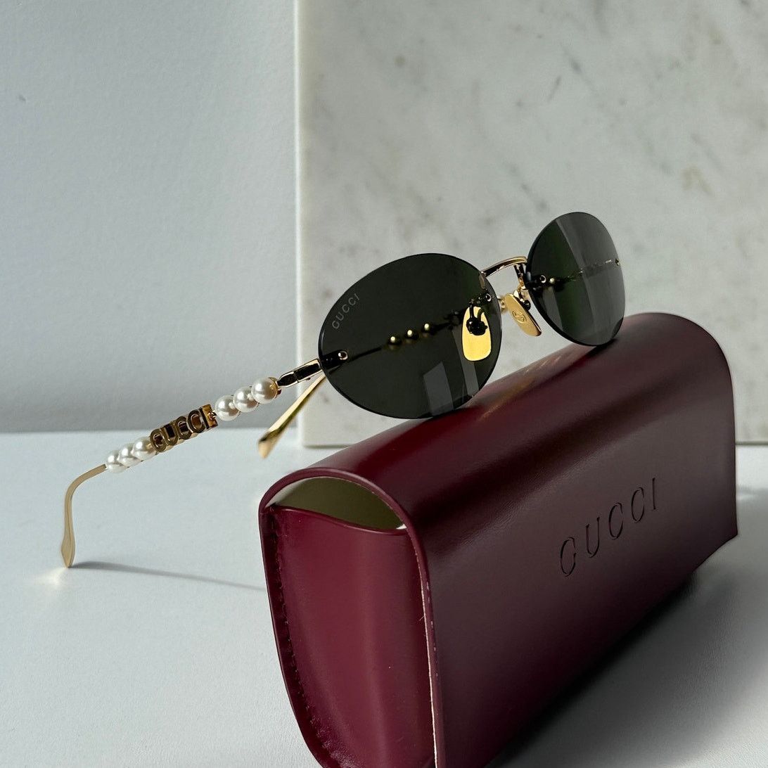 NEW Gucci GG1922S Grey Oval Pearl Sunglasses