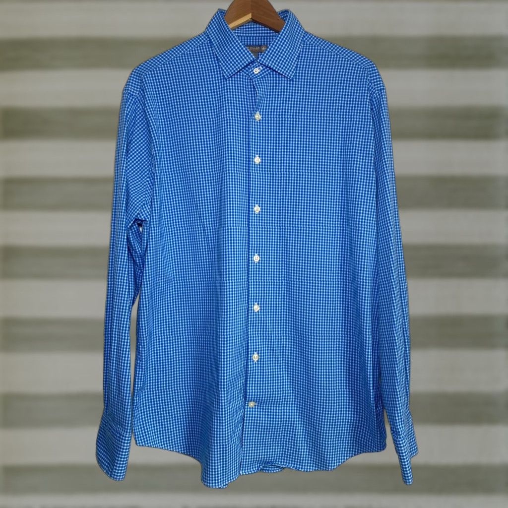 Peter Millar Peter Millar Summer Comfort Button-Up Shirt Men Long Sleeve Blue L Check/Nylon Blend Regular Size US L / EU 52-54 / 3 - 1 Thumbnail