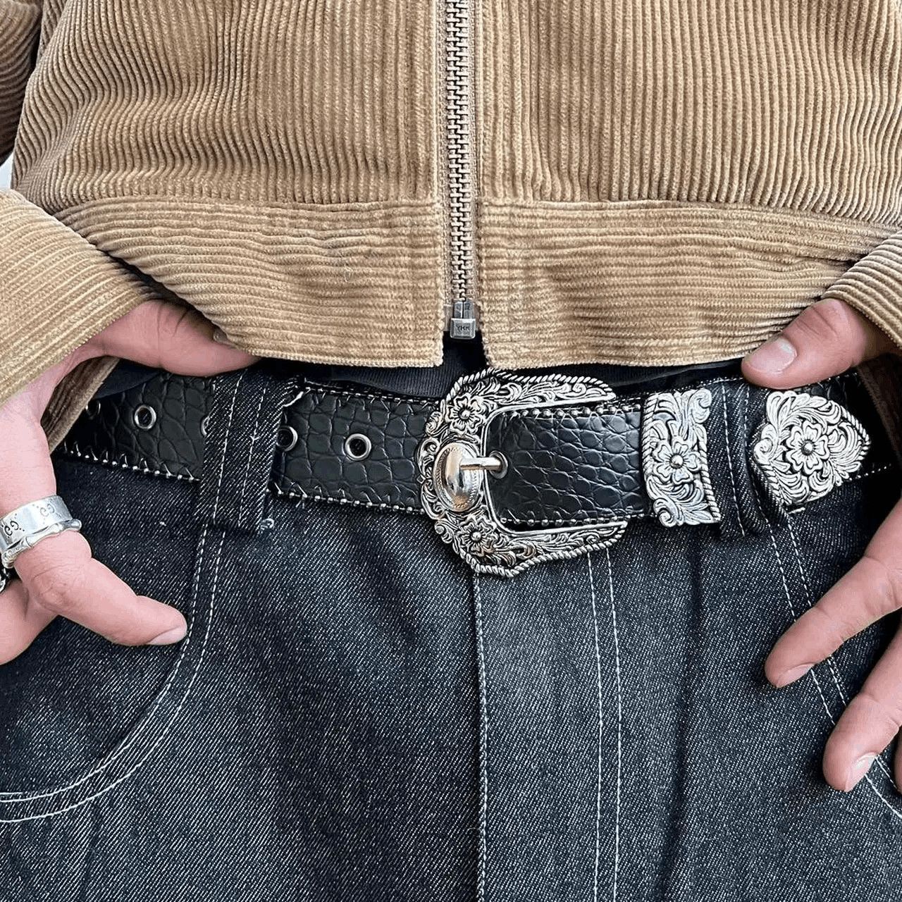 Cowboy Equipment vintage style american western silver snakeskin boho belt Size ONE SIZE - 3 Thumbnail