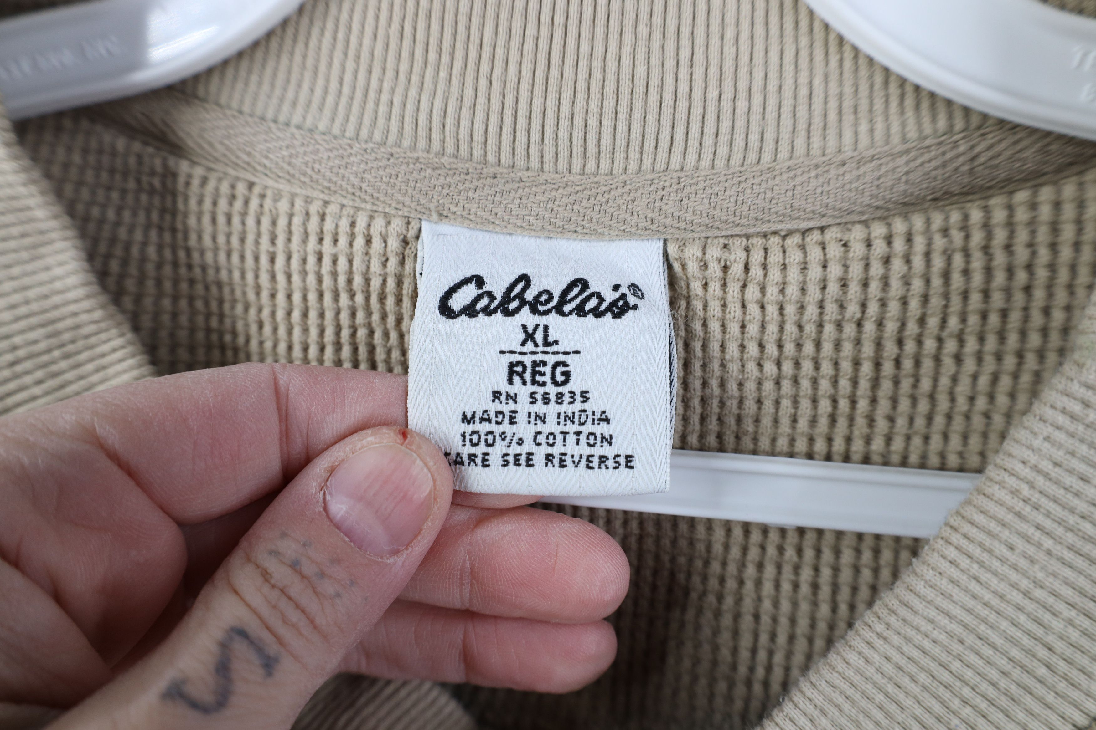 Cabelas Vintage 90s Cabelas Waffle Knit Long Sleeve Henley T-Shirt Size US XL / EU 56 / 4 - 8 Thumbnail