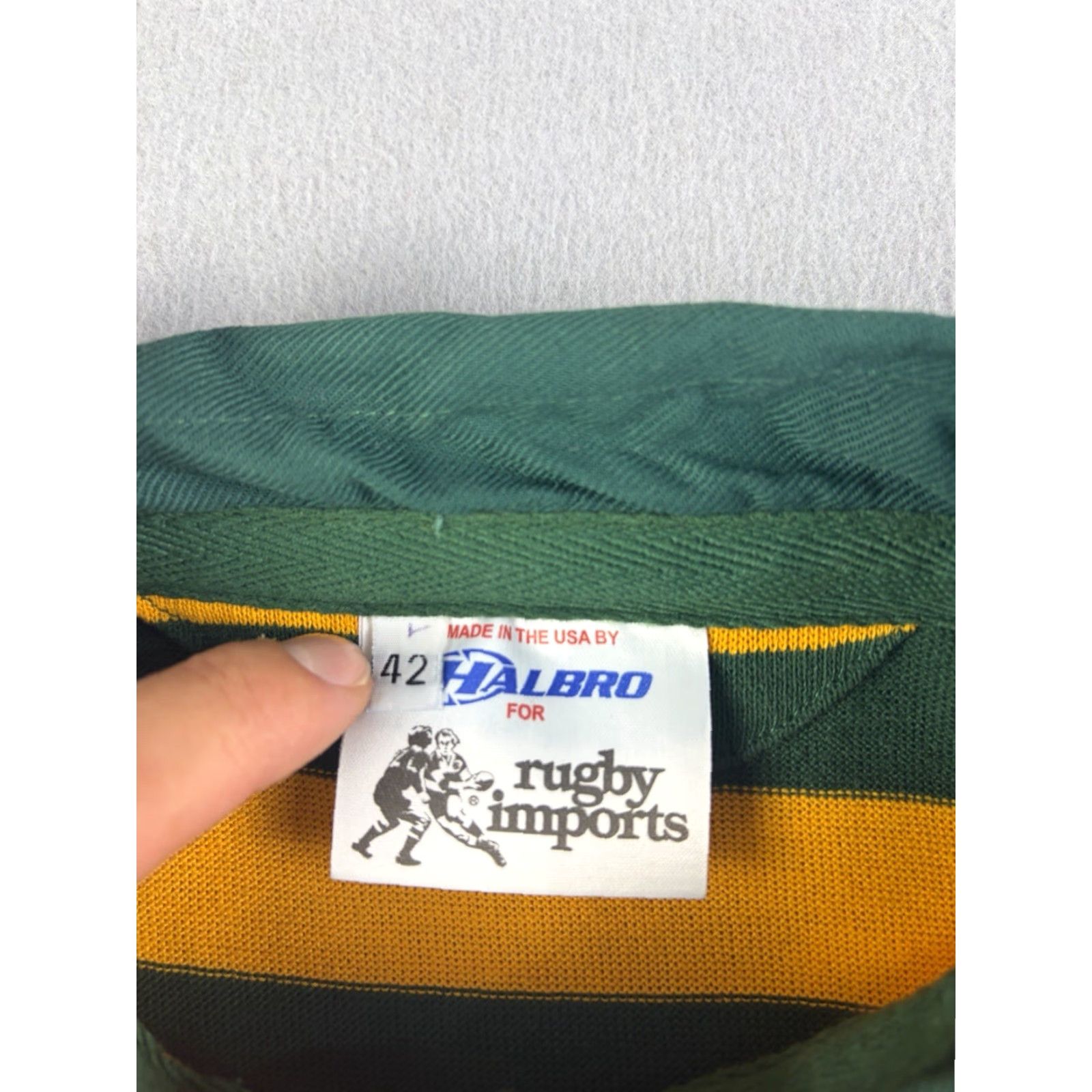 Vintage VINTAGE Halbro Polo Rugby Shirt Men 42 Green Yellow Striped 90s Football Soccer Size US XL / EU 56 / 4 - 5 Thumbnail