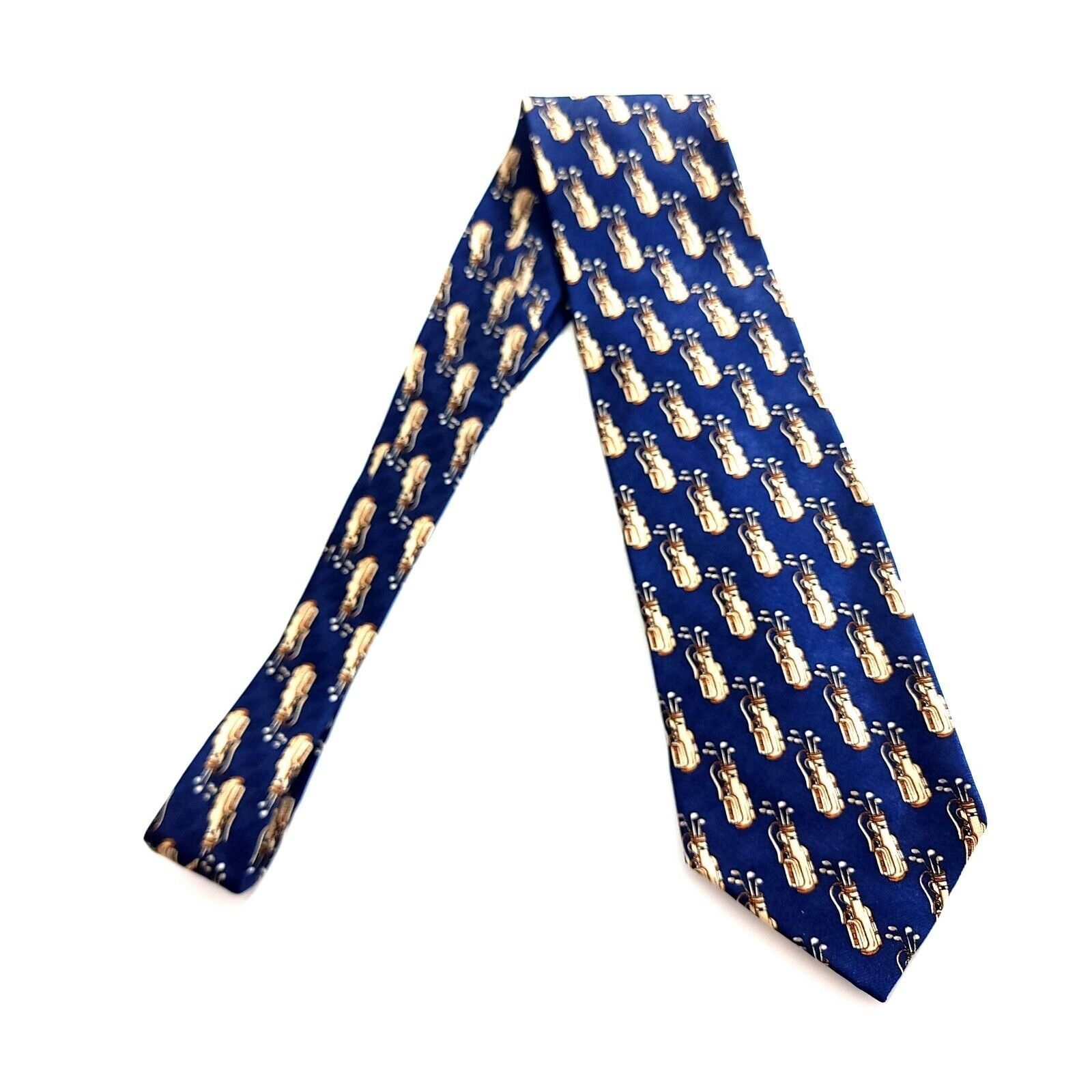 Designer Museum Artifacts Blue Golf Caddy Bag Print Wide Silk Tie Size ONE SIZE - 6 Thumbnail