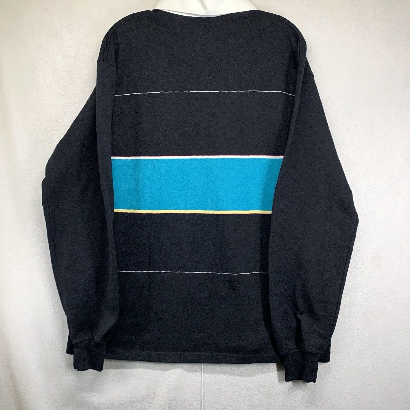 Vintage VINTAGE Northwestern Knitting Company Polo Rugby Shirt XL Black Turquoise Stripe Men Shirt Size US XL / EU 56 / 4 - 2 Thumbnail