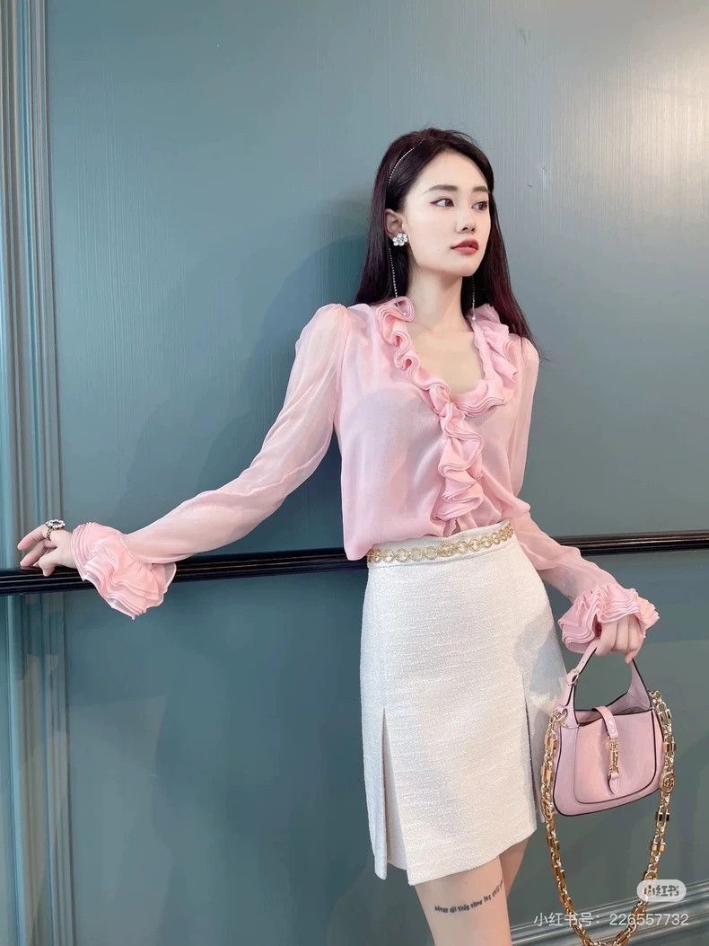 Gucci Gucci Pink Silk Ruffled Blouse-2506 Size S / US 4 / IT 40 - 5 Thumbnail