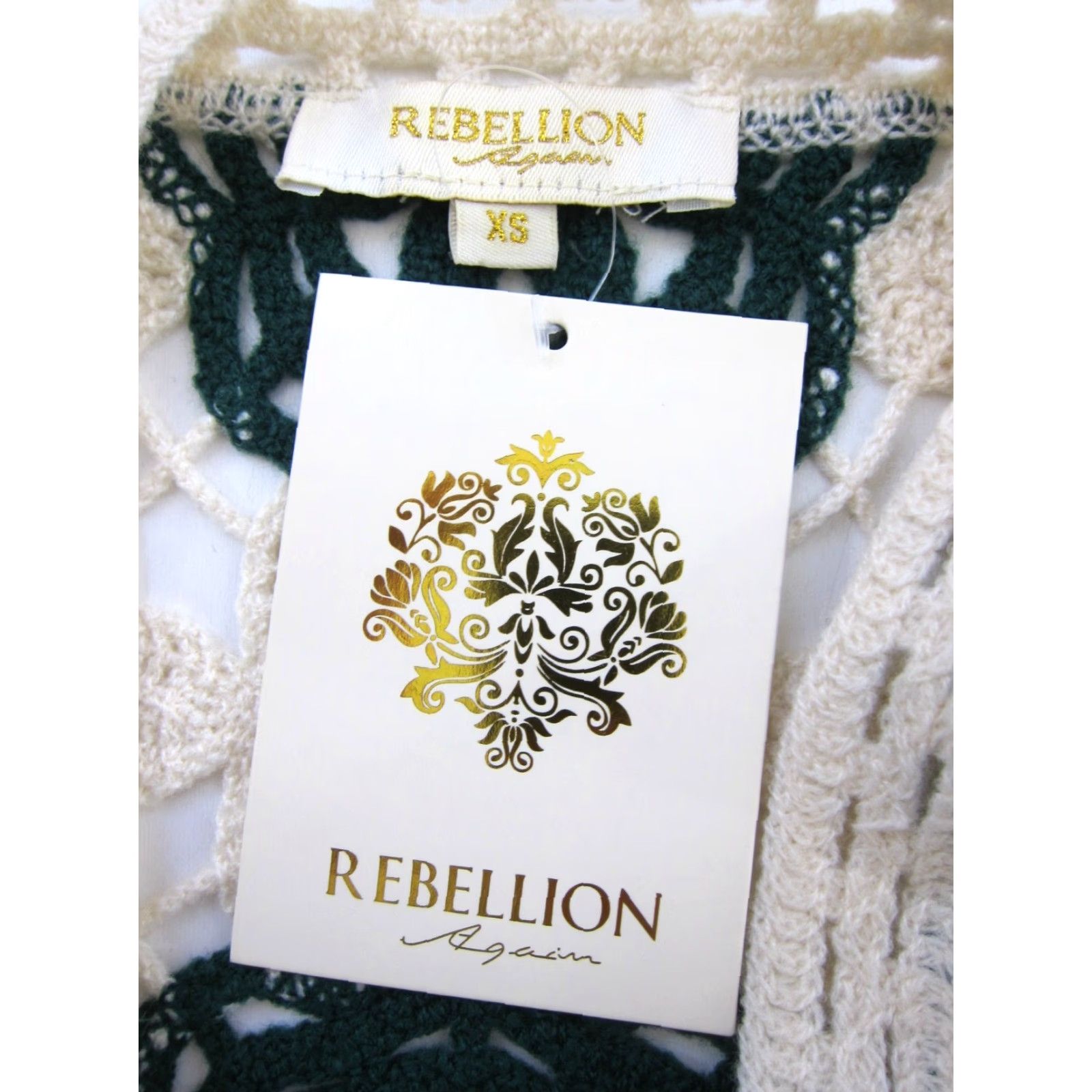 Vintage NWT Rebellion Again Green Ivory Floral Crochet Open Knit Cropped Sweater XS Size XS / US 0-2 / IT 36-38 - 3 Thumbnail