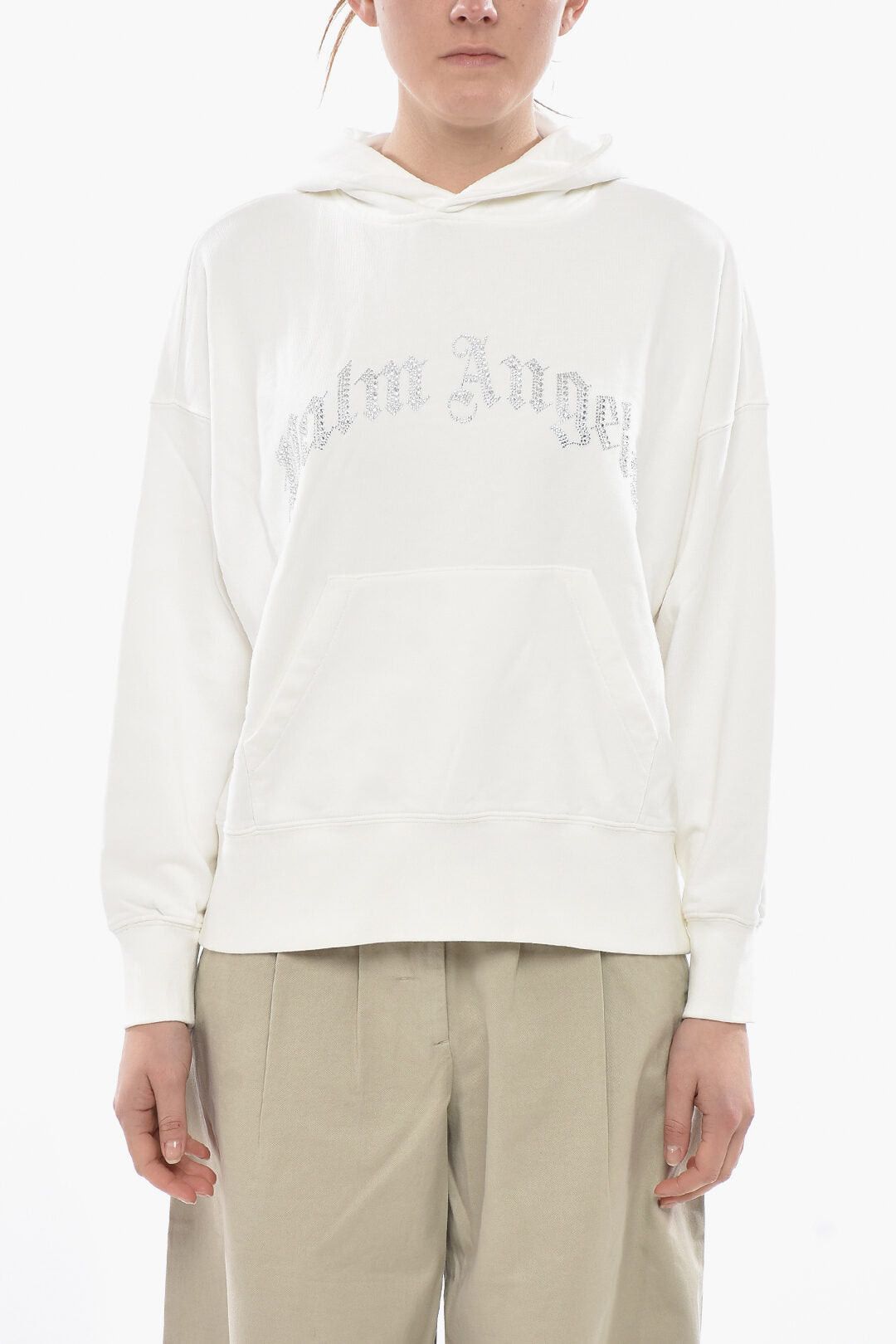 Palm Angels Hooded Sweatshirt CURVED LOGO, Cotton with Crystals Size S / US 4 / IT 40 - 1 Thumbnail