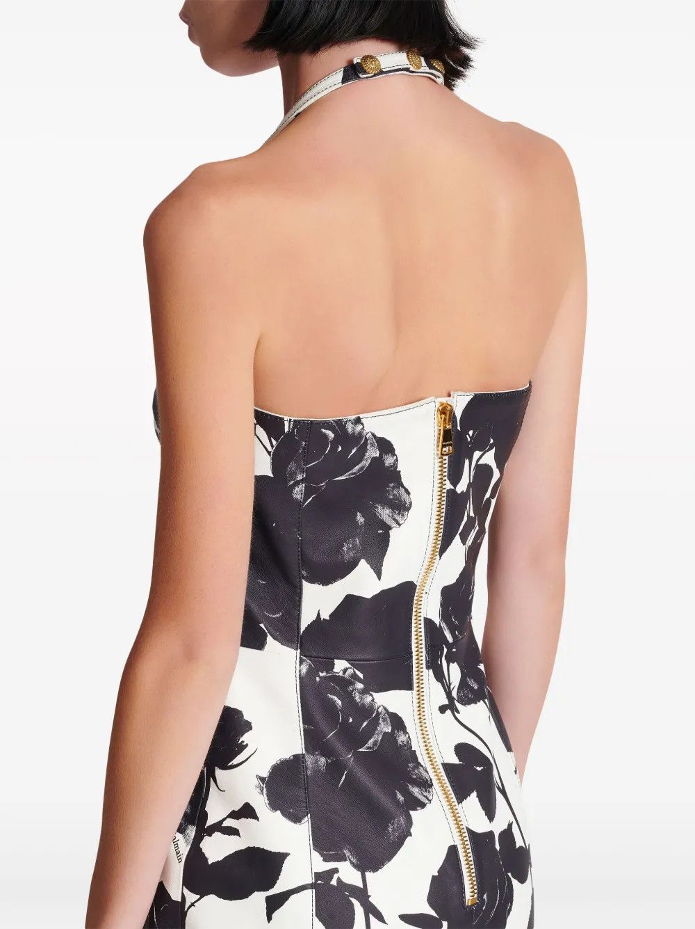 Balmain o1s1wg110825 Floral Print Leather Minidress in Black/White Size L / US 10 / IT 46 - 6 Thumbnail