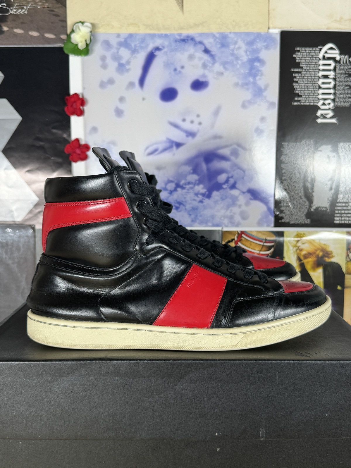 Saint Laurent Paris SL/10H Black/Red Leather High Sneakers Size US 9 / EU 42 - 2 Thumbnail