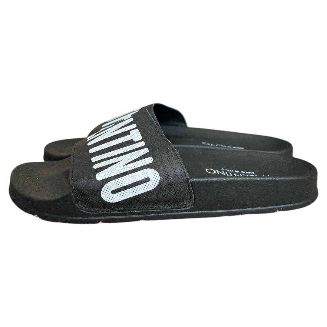 VALENTINO Black Footbed Gaia Leather Slide Sandals, IT41/US8
