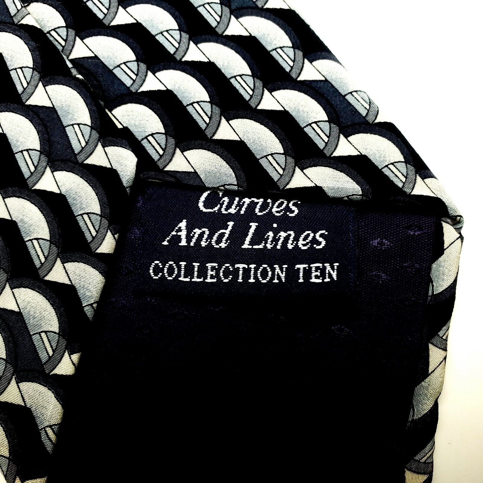 Grateful Dead J Garcia Blue Silk Tie Collection 10 Curves and Lines Print Size ONE SIZE - 4 Thumbnail