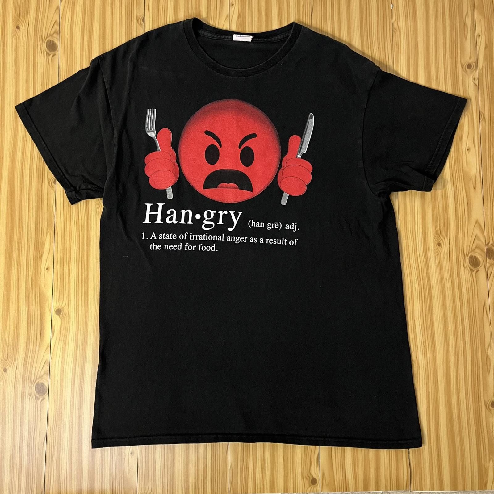 Delta 2000s 00s Hangry Emoji Funny Comedy Black Graphic T-shirt Size L / US 10 / IT 46 - 1 Thumbnail