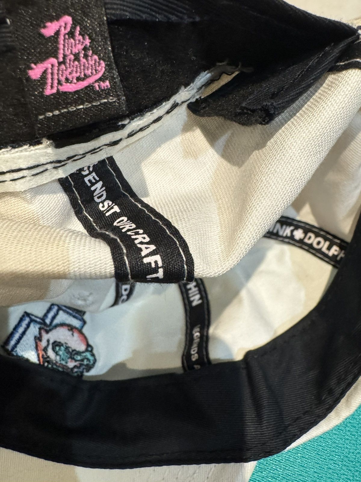 Pink Dolphin Embroidered Skull Plus White Strapback Hat White USED GOOD Size ONE SIZE - 6 Thumbnail