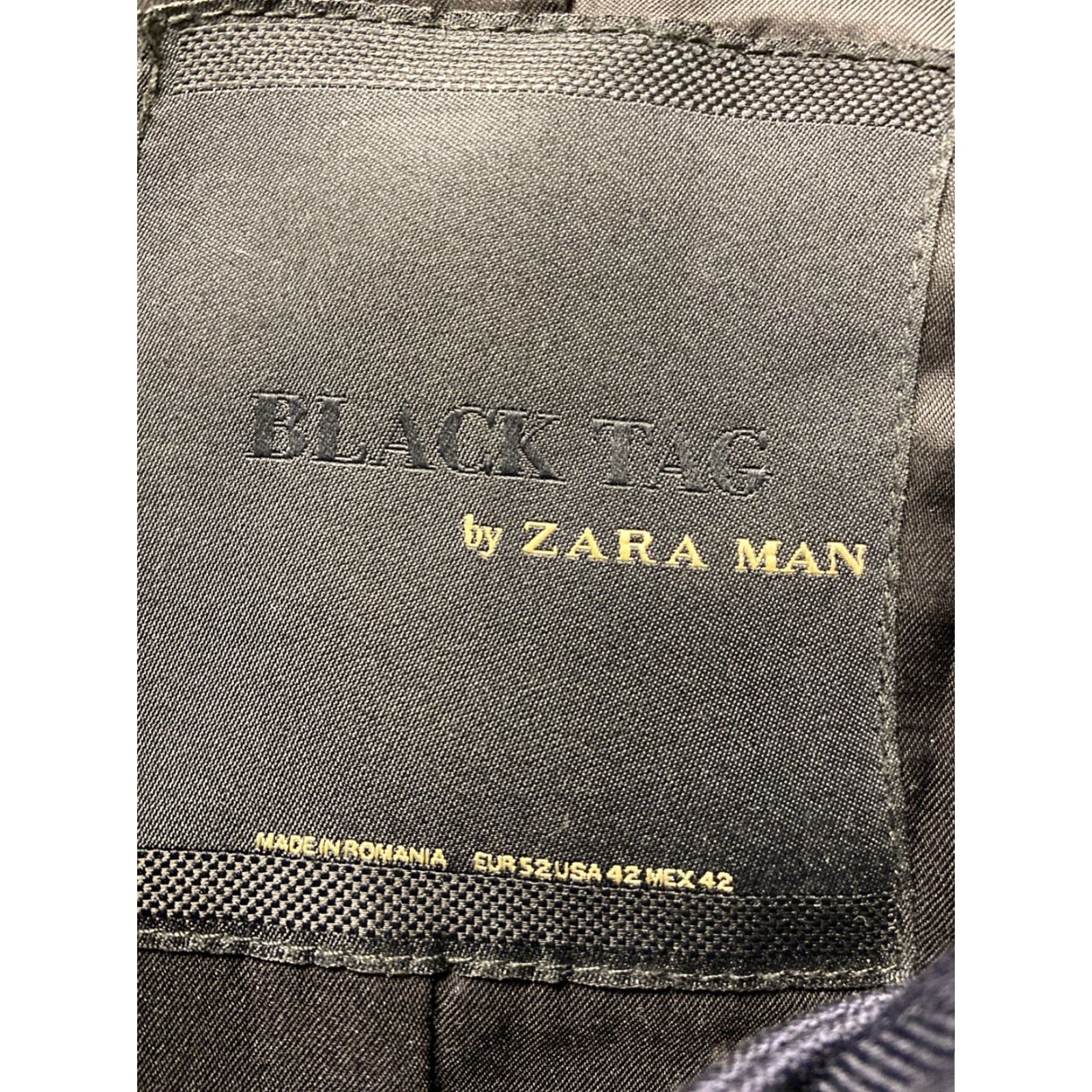 Zara Zara Man Blazer Jacket Navy Blue Slim Fit 42 Textured Tweed Notch Lapel Six-Button Front Single-Breasted Sports Coat Mens Size 42 Size 42R - 6 Thumbnail
