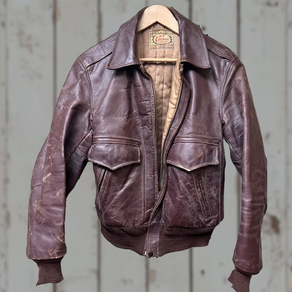 Vintage VINTAGE Kit Karson Jacket Leather Zip Bomber 42 Mens Brown 1940s 1950s Western True Vintage Full Zip Short Sleeve Long Sleeves Casual Size US XS / EU 42 / 0 - 1 Thumbnail