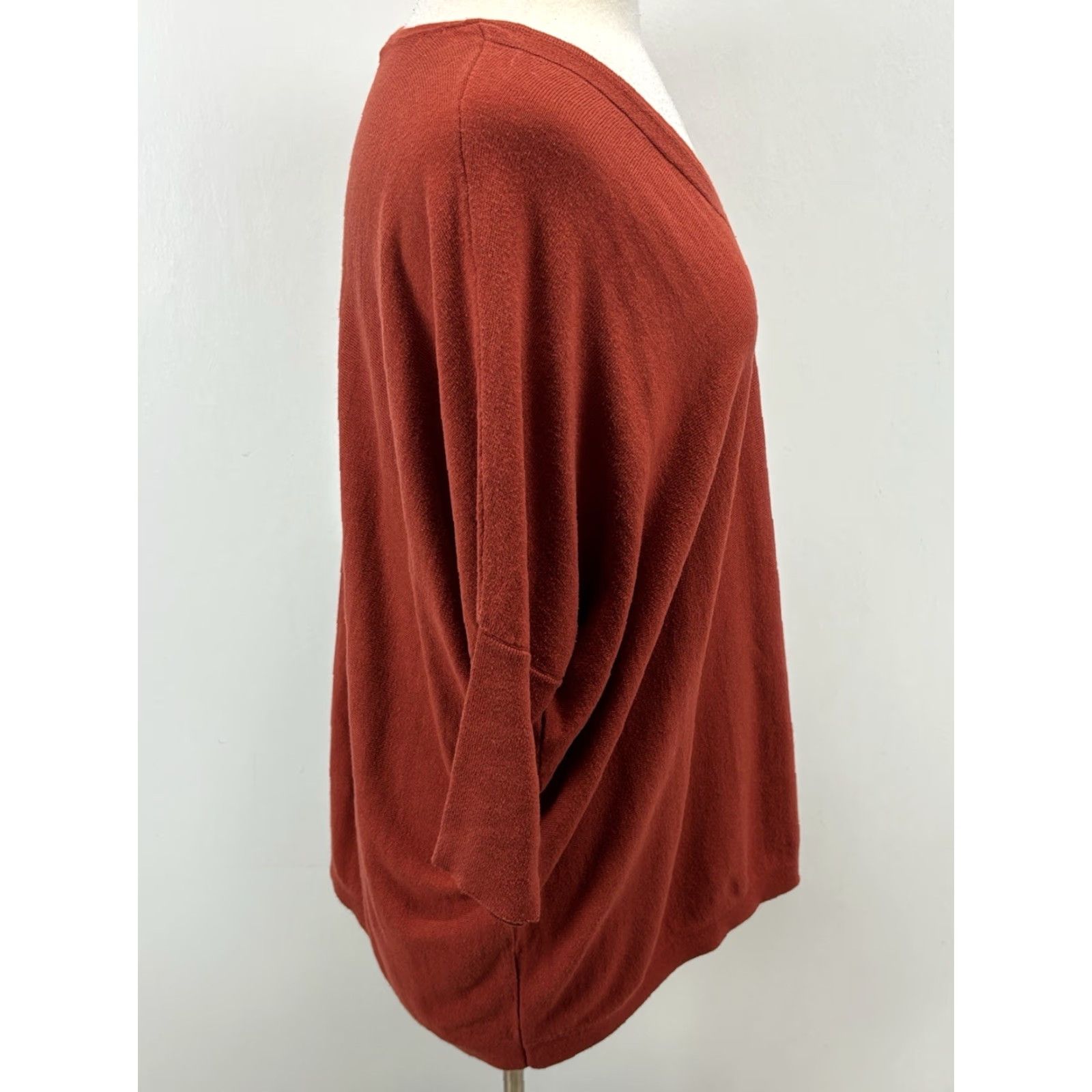 J. Jill J. Jill Sweater Woman’s PM Petite Orange Oversized V-Neck 3/4 Sleeve Pullover Boho Knit Cotton Blend Drop Shoulder Size M / US 6-8 / IT 42-44 - 4 Thumbnail