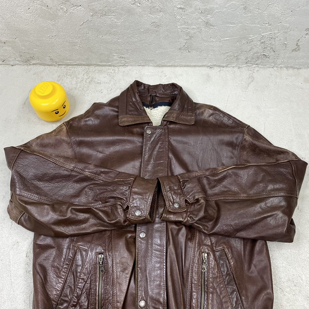 Vintage Leather jacket with lining vintage bomber boxy oversize Size US XL / EU 56 / 4 - 4 Thumbnail