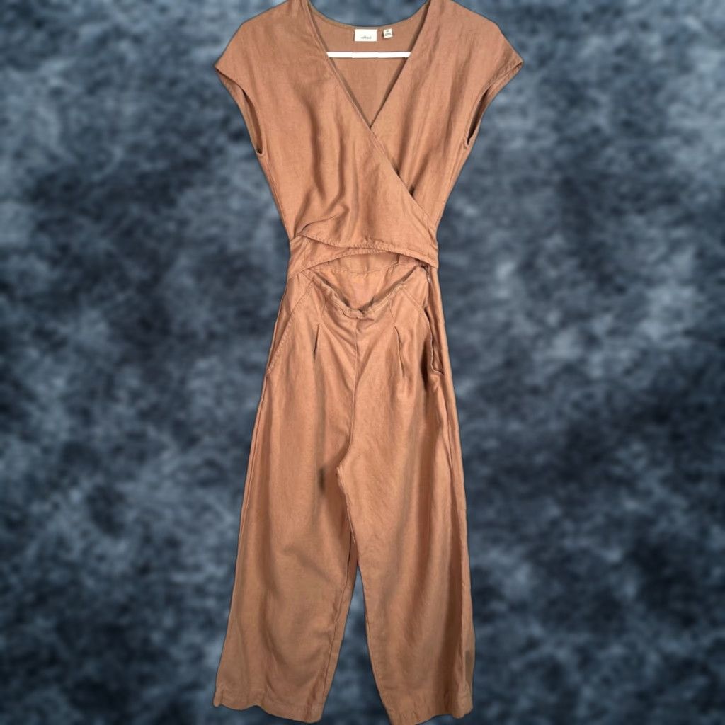 Vintage Wilfred Jumpsuit Womens 00 Brown Lyocell & Linen Blend V-Neck Size 24" / US 00 / IT 34 - 1 Thumbnail