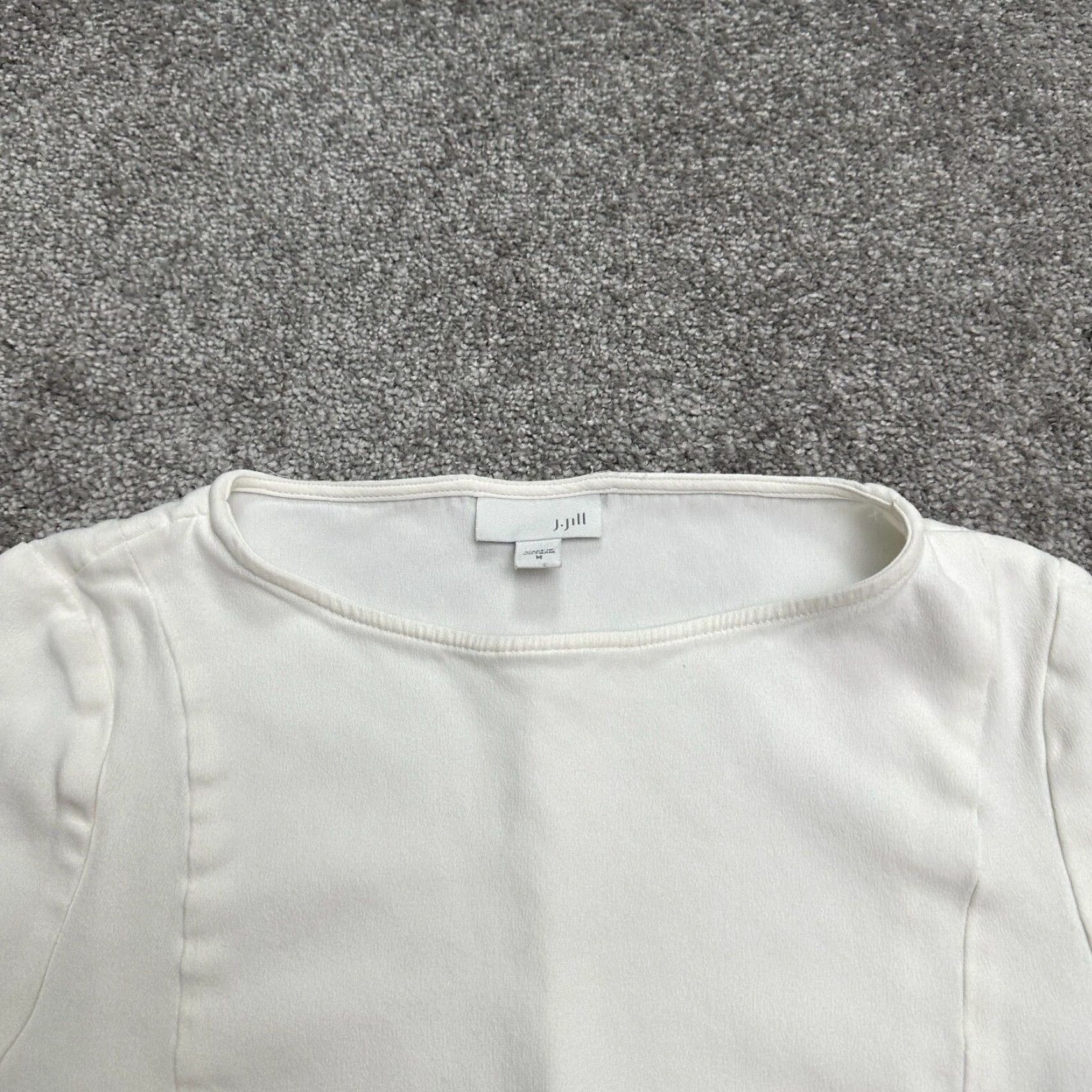 J. Jill J. Jill Shift Dress Women M White Boat Neck Long Sleeve Knee Length Classic Size M / US 6-8 / IT 42-44 - 3 Thumbnail