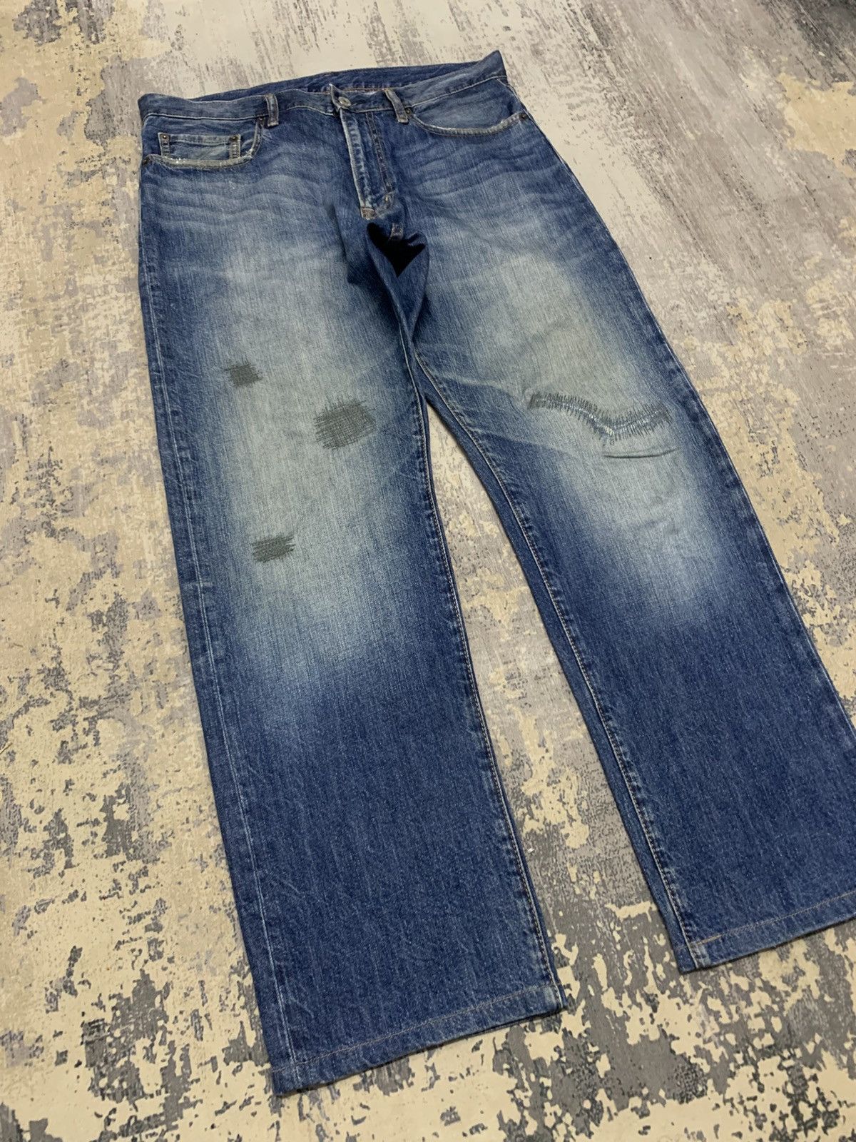 Japanese Brand GU Archive Style Distressed Japanese Denim Straight Jeans Size US 34 / EU 50 - 2 Thumbnail