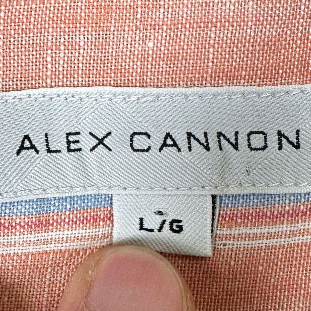 Canon Alex Cannon Shirt Adult Large Linen Button Down Striped Peach Mens Size US L / EU 52-54 / 3 - 6 Thumbnail