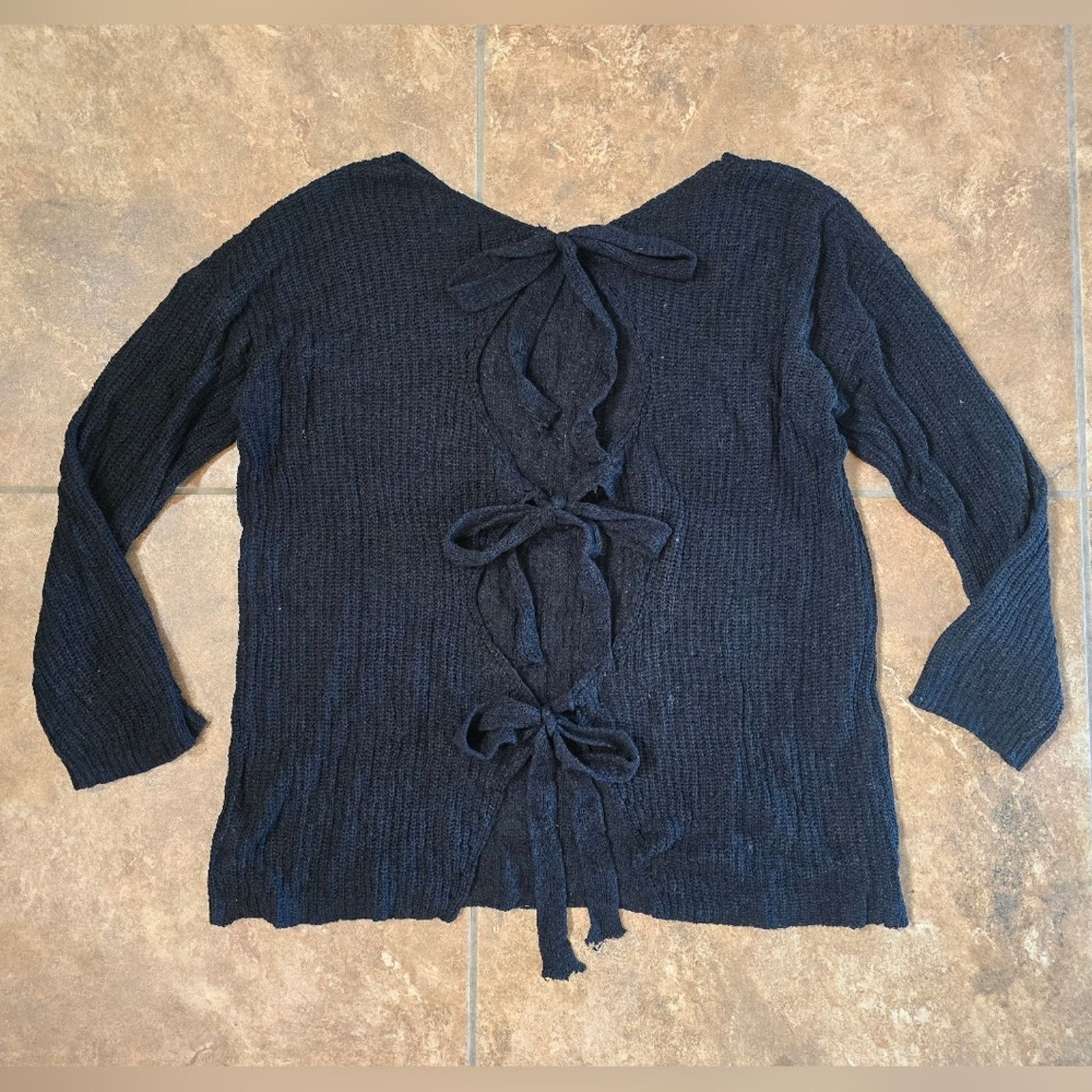 Other Black Knit | I JOAH | Back Tied Sweater Size L / US 10 / IT 46 - 2 Thumbnail