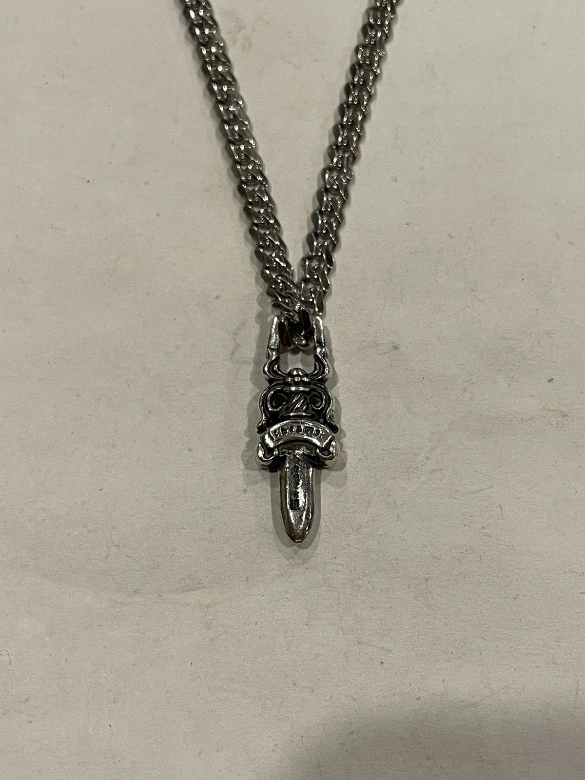 Chrome Hearts Chrome Hearts Dagger Pendant Silver Cuban Chain Necklace ...