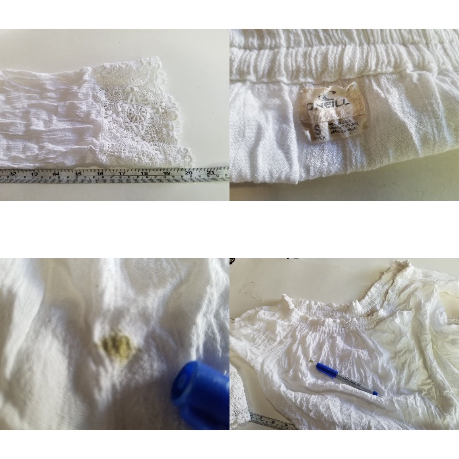 Swims O’neill Womens Blouse Shirt S White Cropped V-Neck 3/4 Sleeve Relaxed Lace Beach Event Women Size S / US 4 / IT 40 - 8 Thumbnail