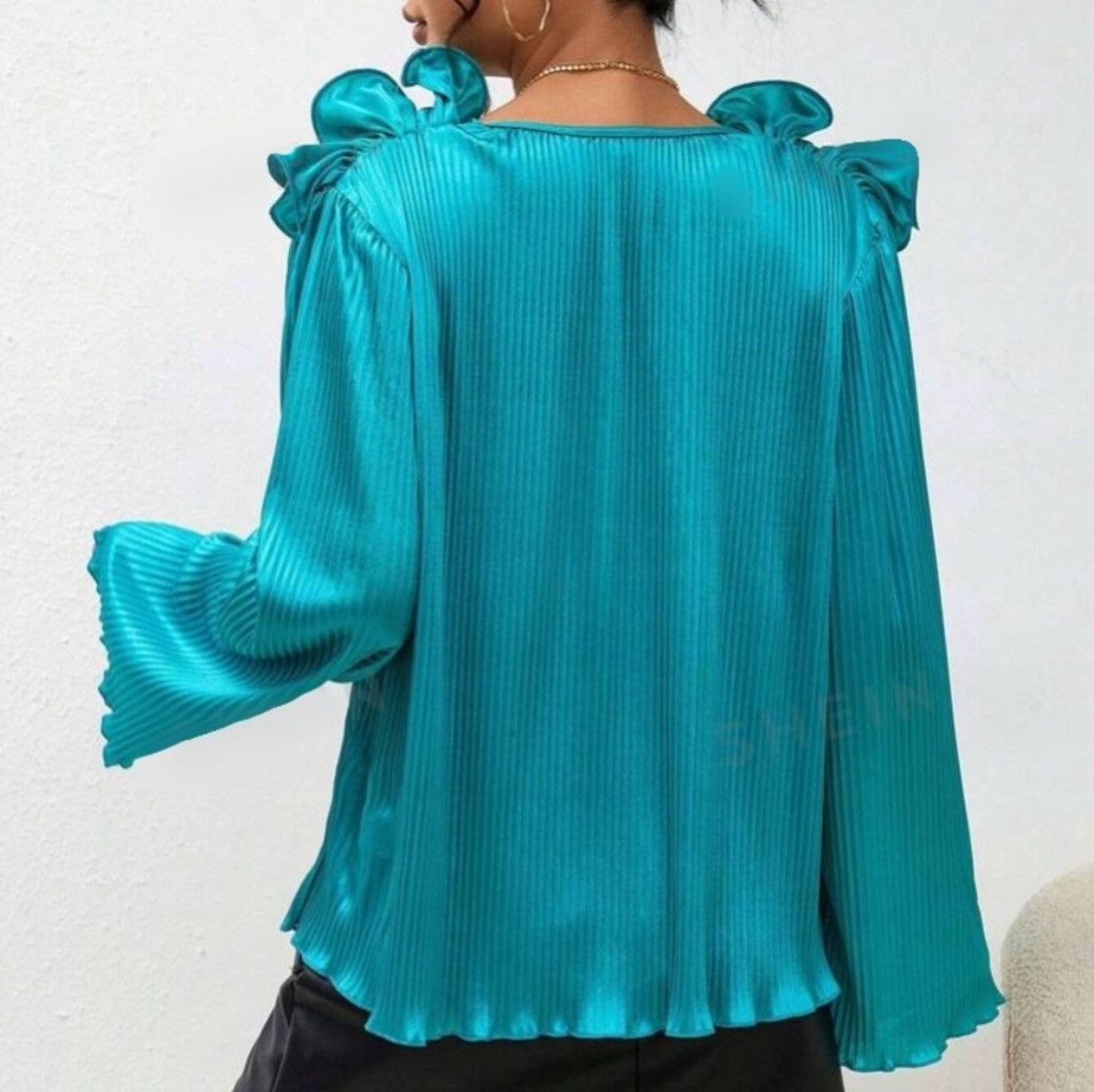 Designer × Other Nwt, Lavishly Paris Teal Long Sleeved Women’s Blouse. Size M / US 6-8 / IT 42-44 - 10 Thumbnail